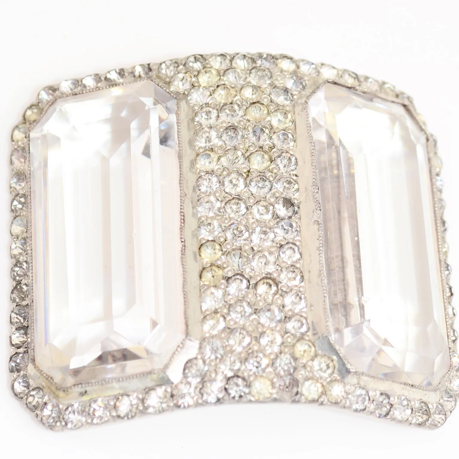 2 Pair of Antique Rhinestone & Crystal Fancy Shoe Buckles in Original Box