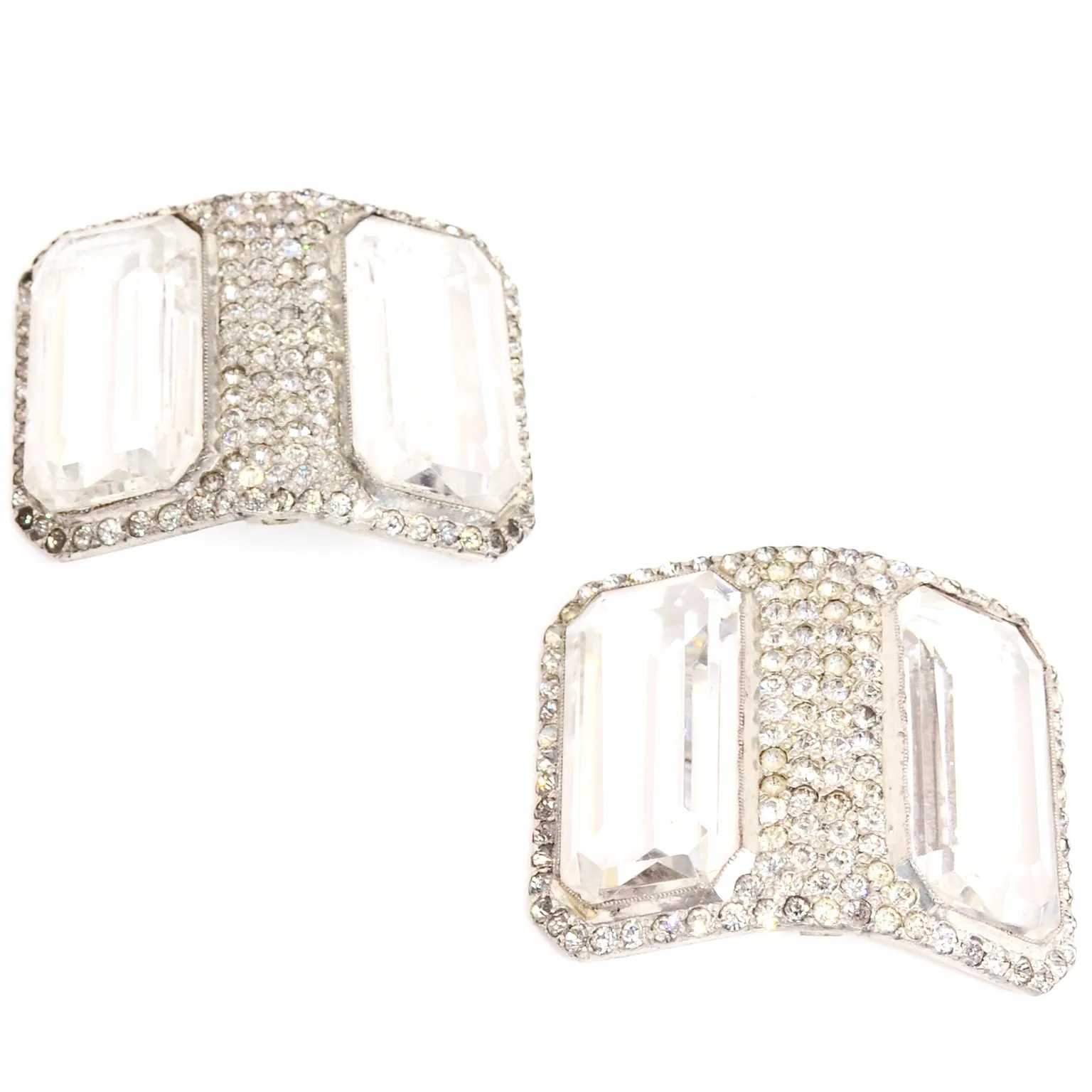 2 Pair of Antique Rhinestone & Crystal Fancy Shoe Buckles in Original Box