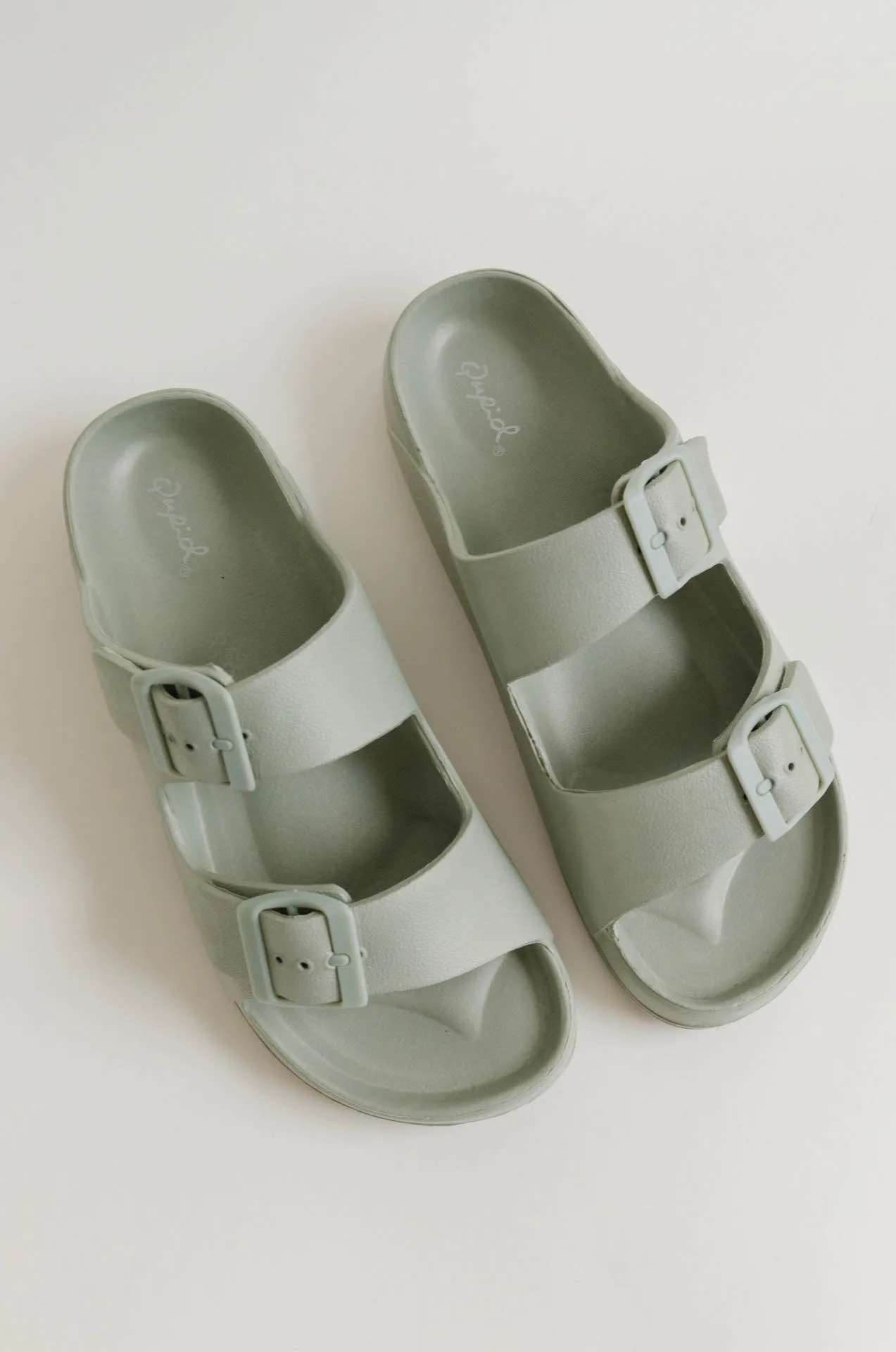 Adjustable Buckle Rubber Slide Sandals - Sage