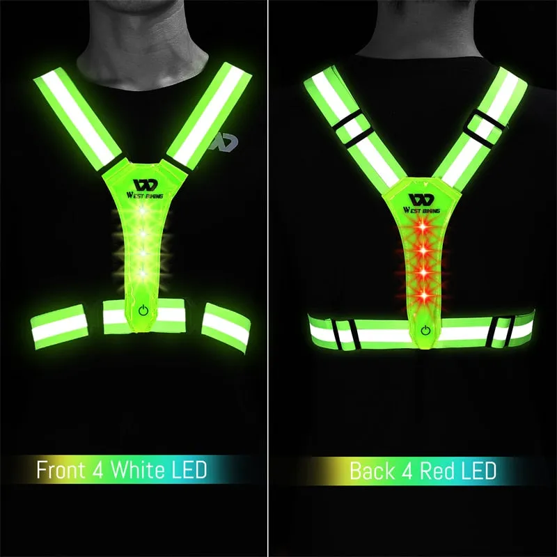 Adjustable Safety Reflective Vest Night Running Light Cycling Vest Safety Warning USB Rechargeable Bike LED Vest