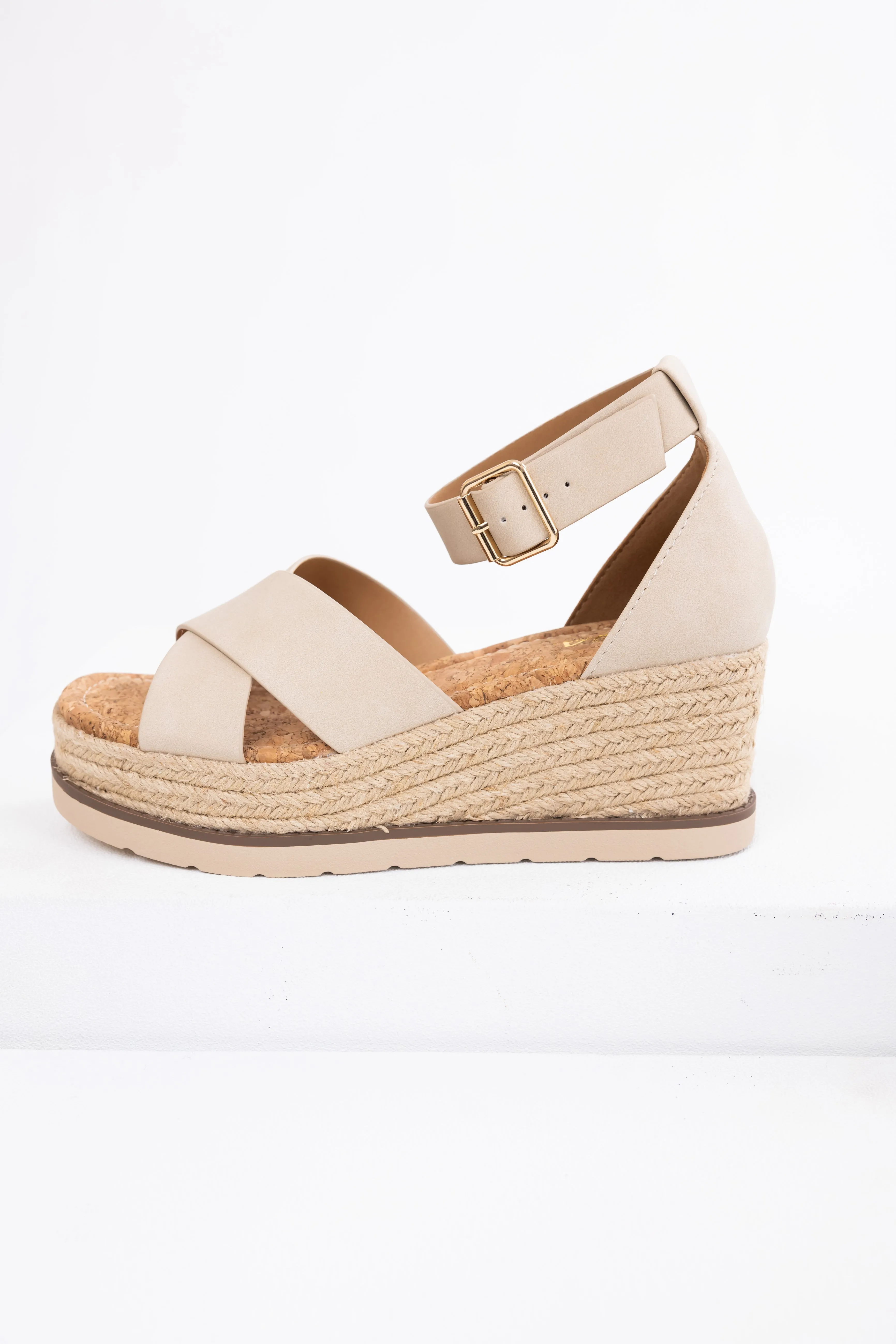 Almond Cross Strap Espadrille Platform Sandals