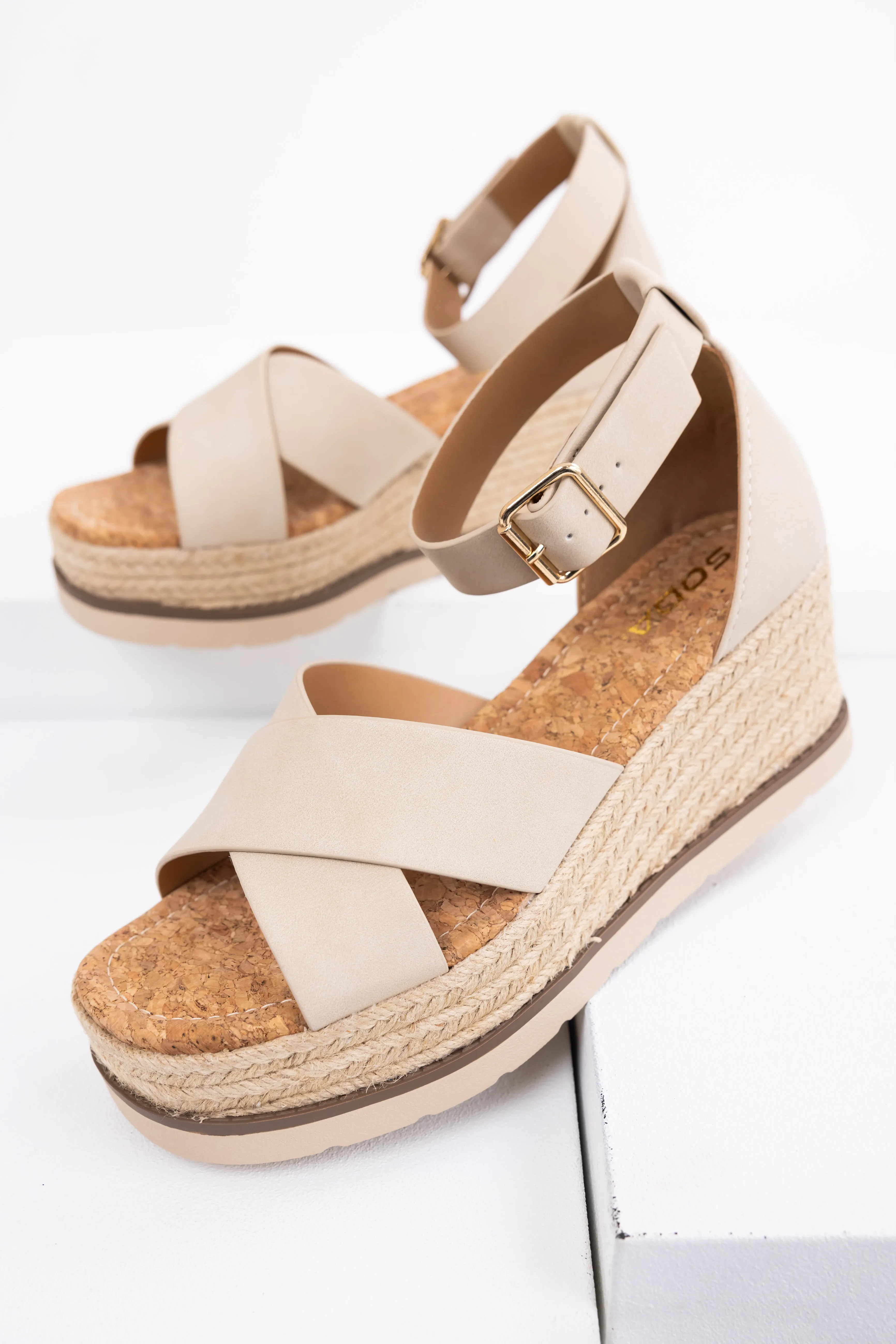 Almond Cross Strap Espadrille Platform Sandals