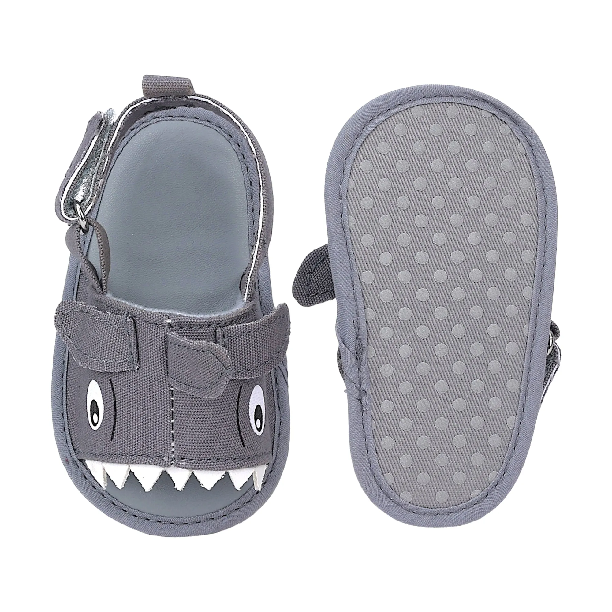 Baby Moo 3D Shark Doo Doo Doo Velcro Straps Anti-Skid Sandals - Grey