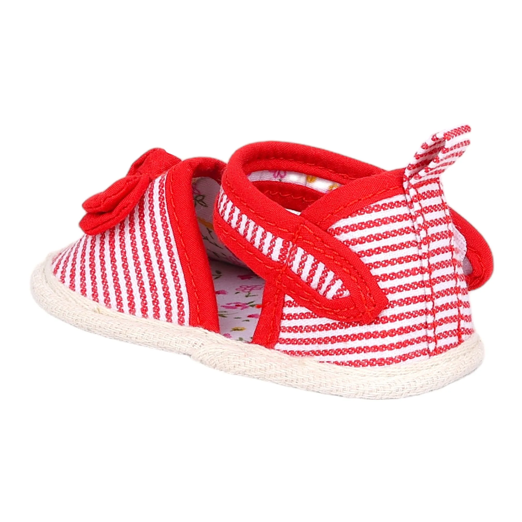 Baby Moo Bow Knot Striped Velcro Straps Anti-Skid Sandals - Red