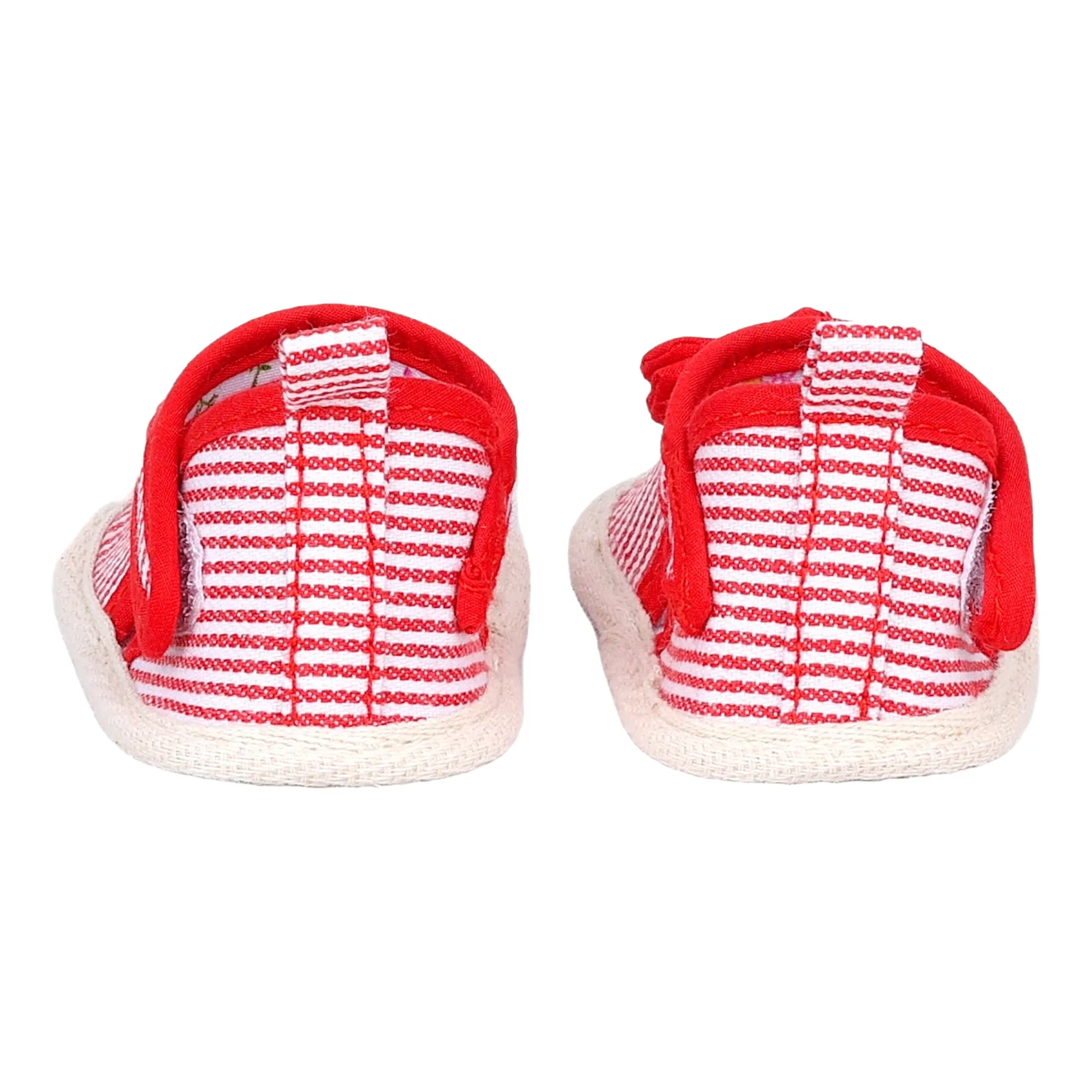 Baby Moo Bow Knot Striped Velcro Straps Anti-Skid Sandals - Red