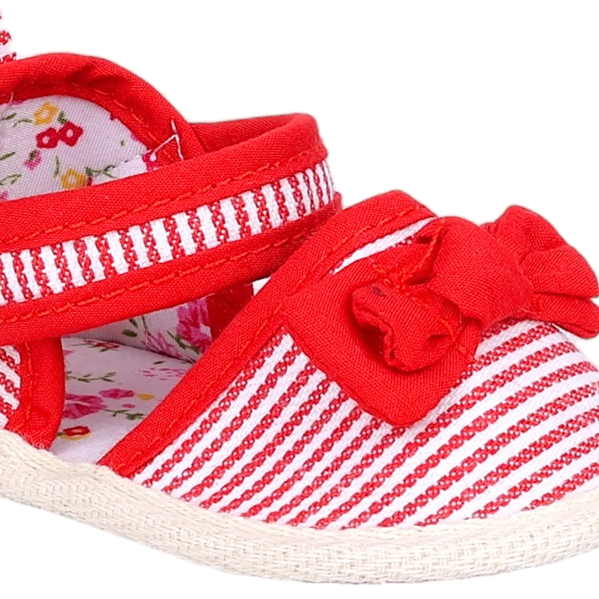 Baby Moo Bow Knot Striped Velcro Straps Anti-Skid Sandals - Red