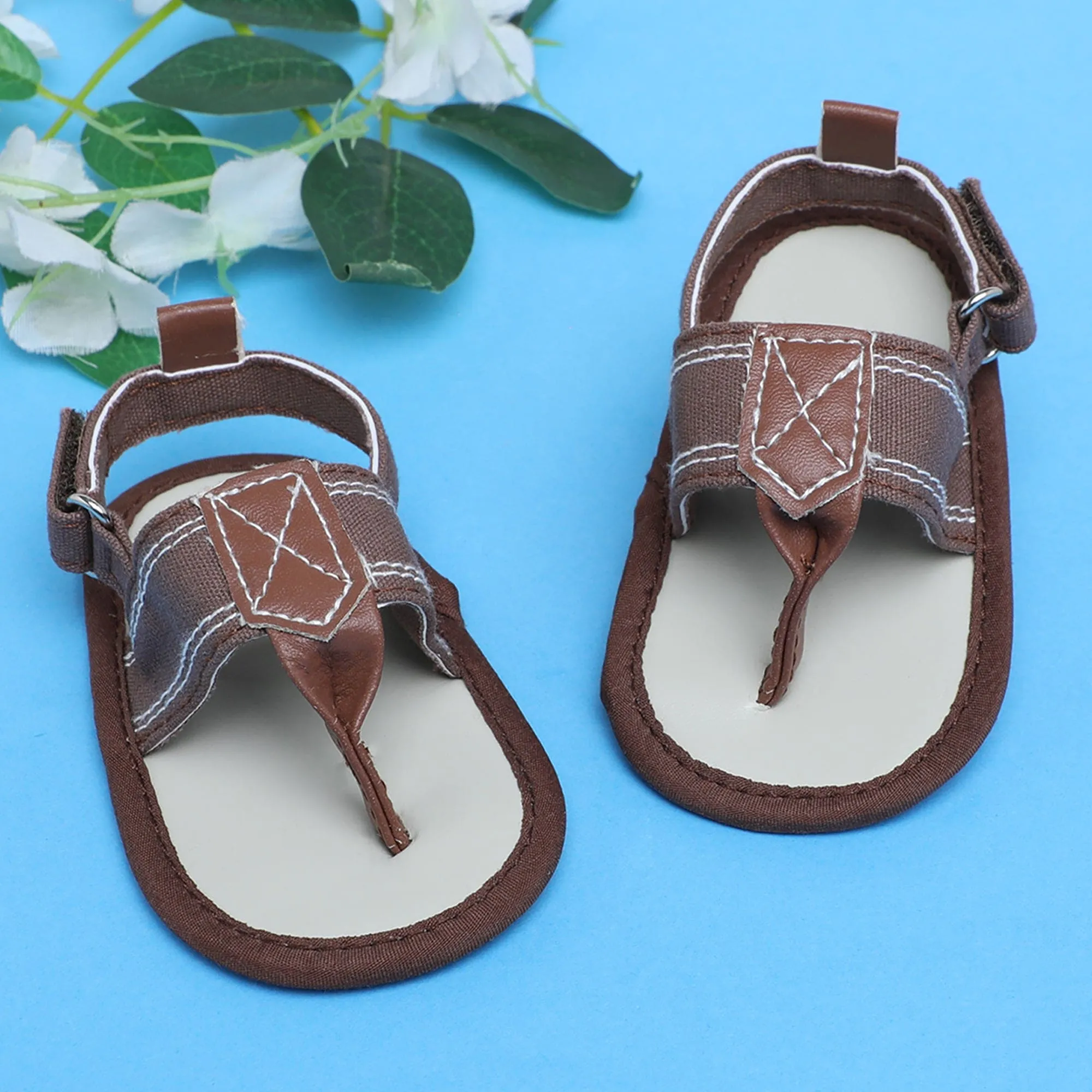 Baby Moo Classic Hook-Loop Anti-Skid Open Toe Formal Sandals - Brown