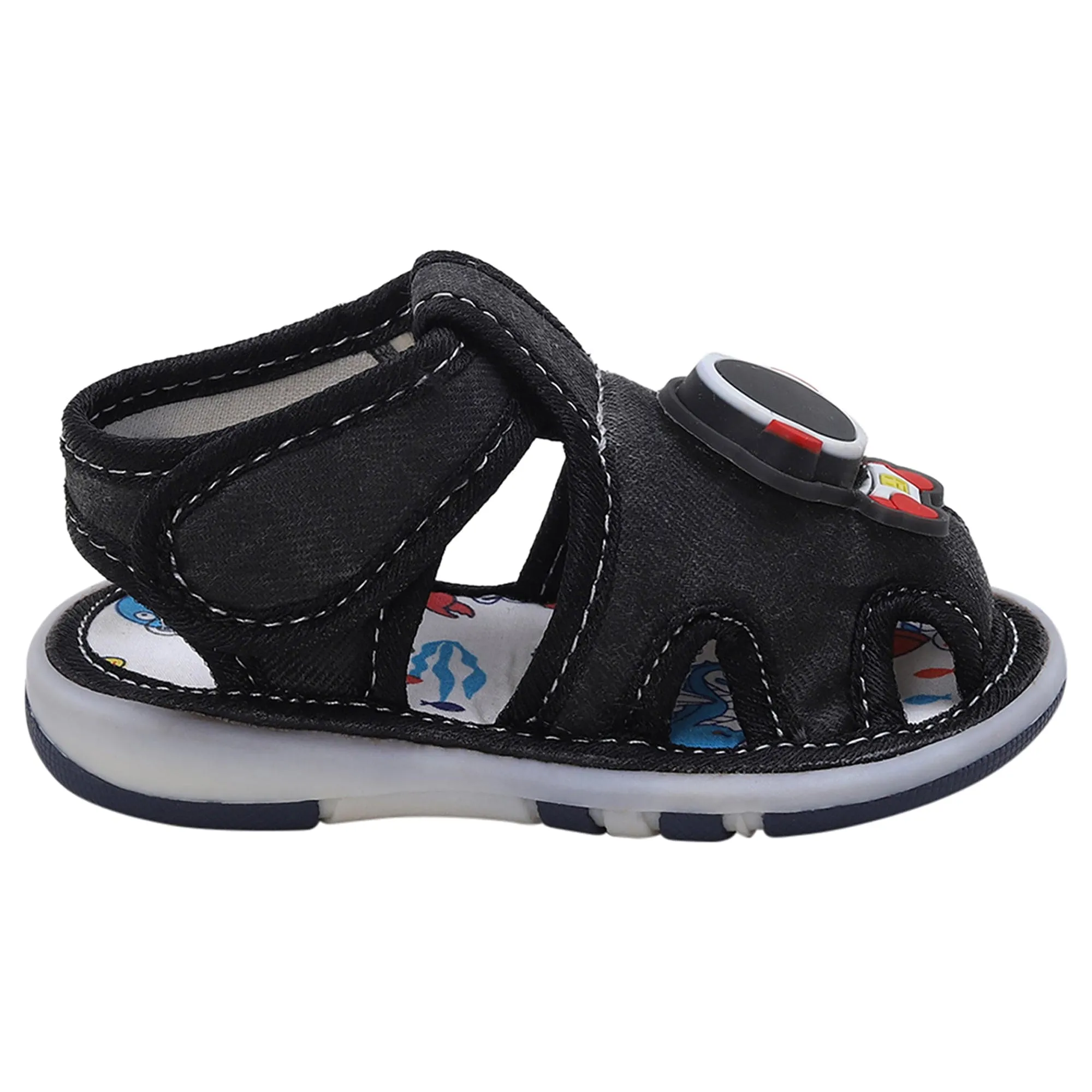 Baby Moo Cool Robot Velcro Strap Anti-Skid Chu Chu Sound Sandals - Black