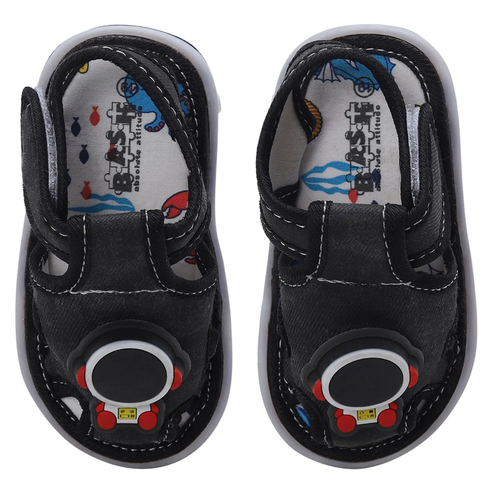 Baby Moo Cool Robot Velcro Strap Anti-Skid Chu Chu Sound Sandals - Black