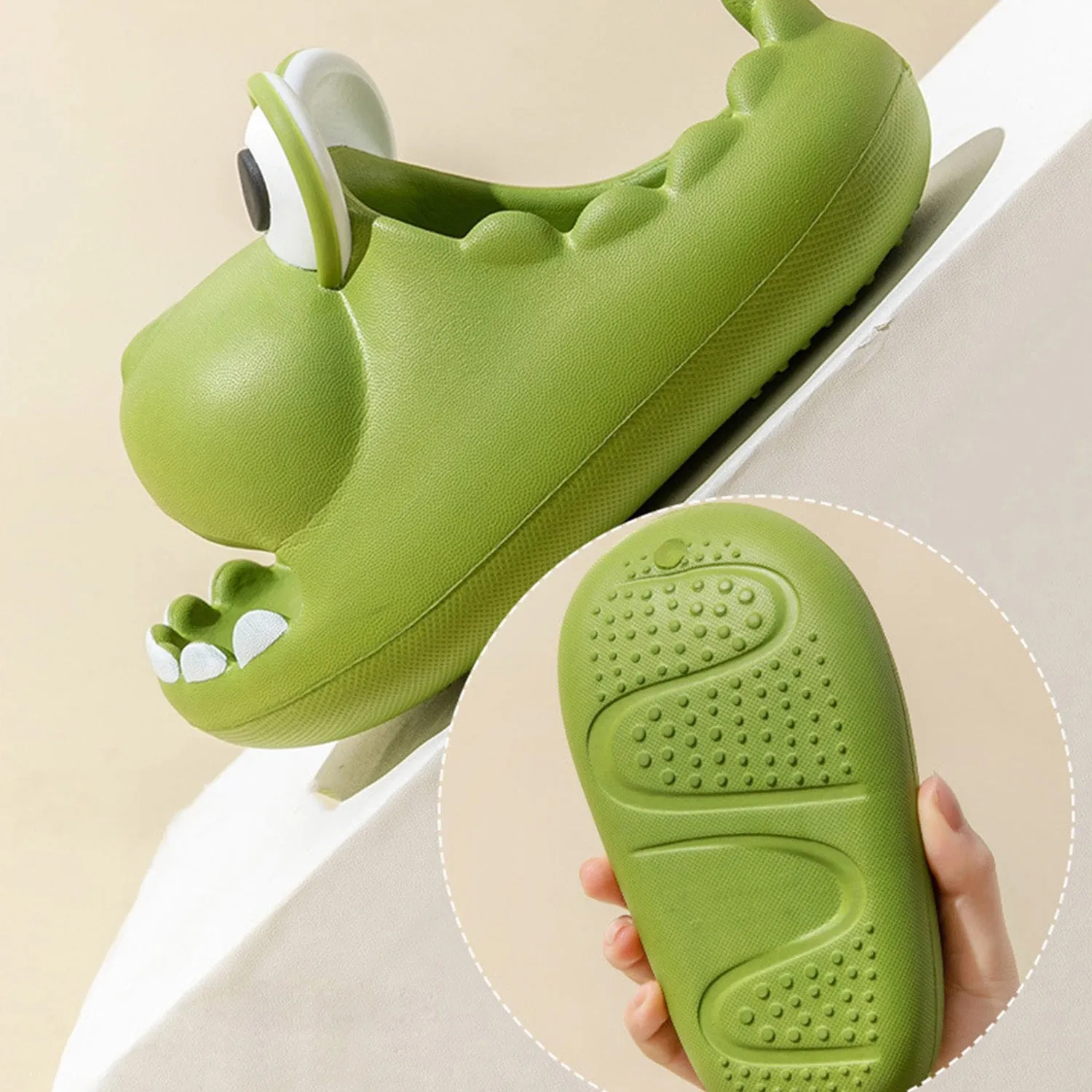 Baby Moo Crocodile Beach Slippers 3D Cartoon Sliders - Green