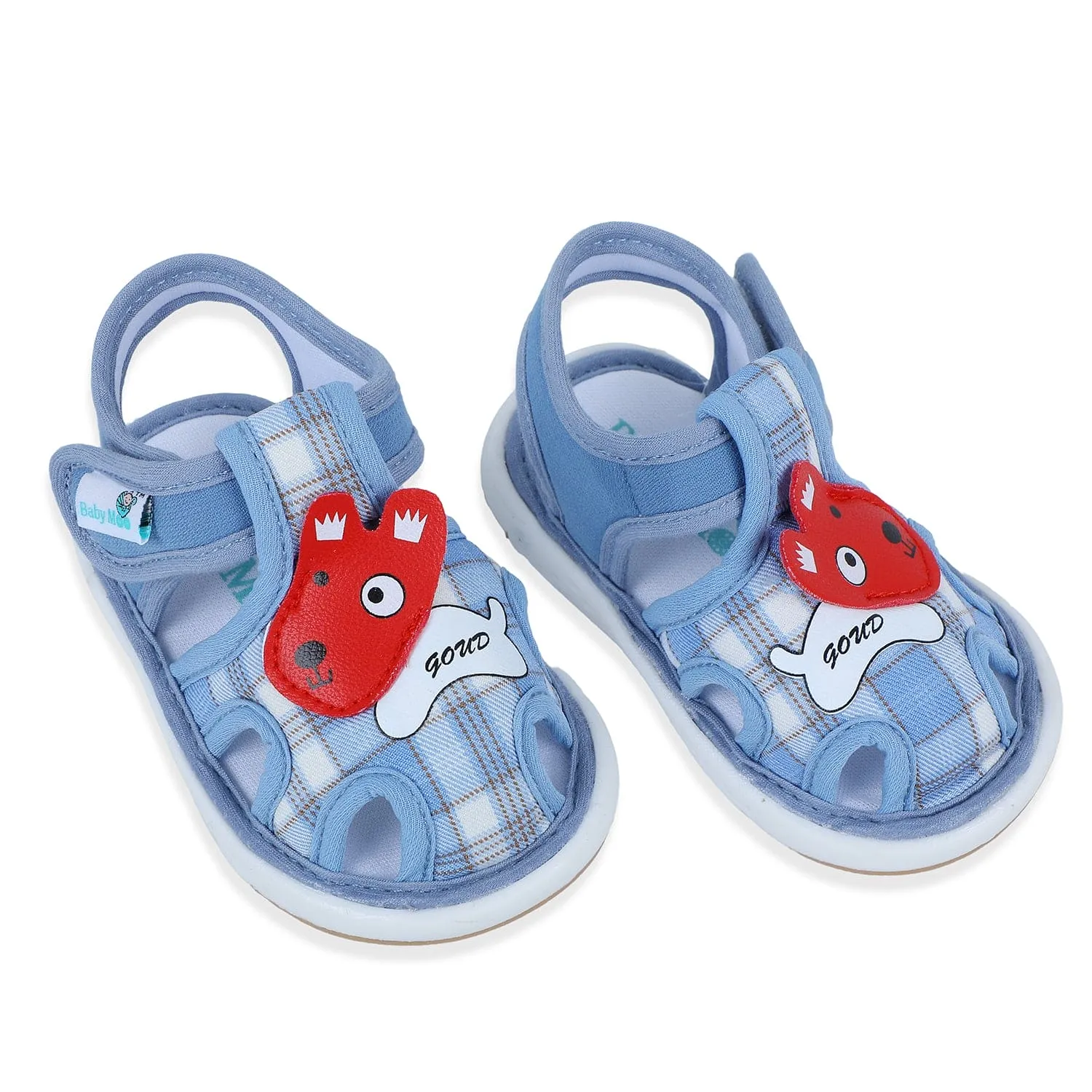 Baby Moo Cute Puppy Checked Chu-Chu Sound Breathable Anti-Skid Sandals - Blue