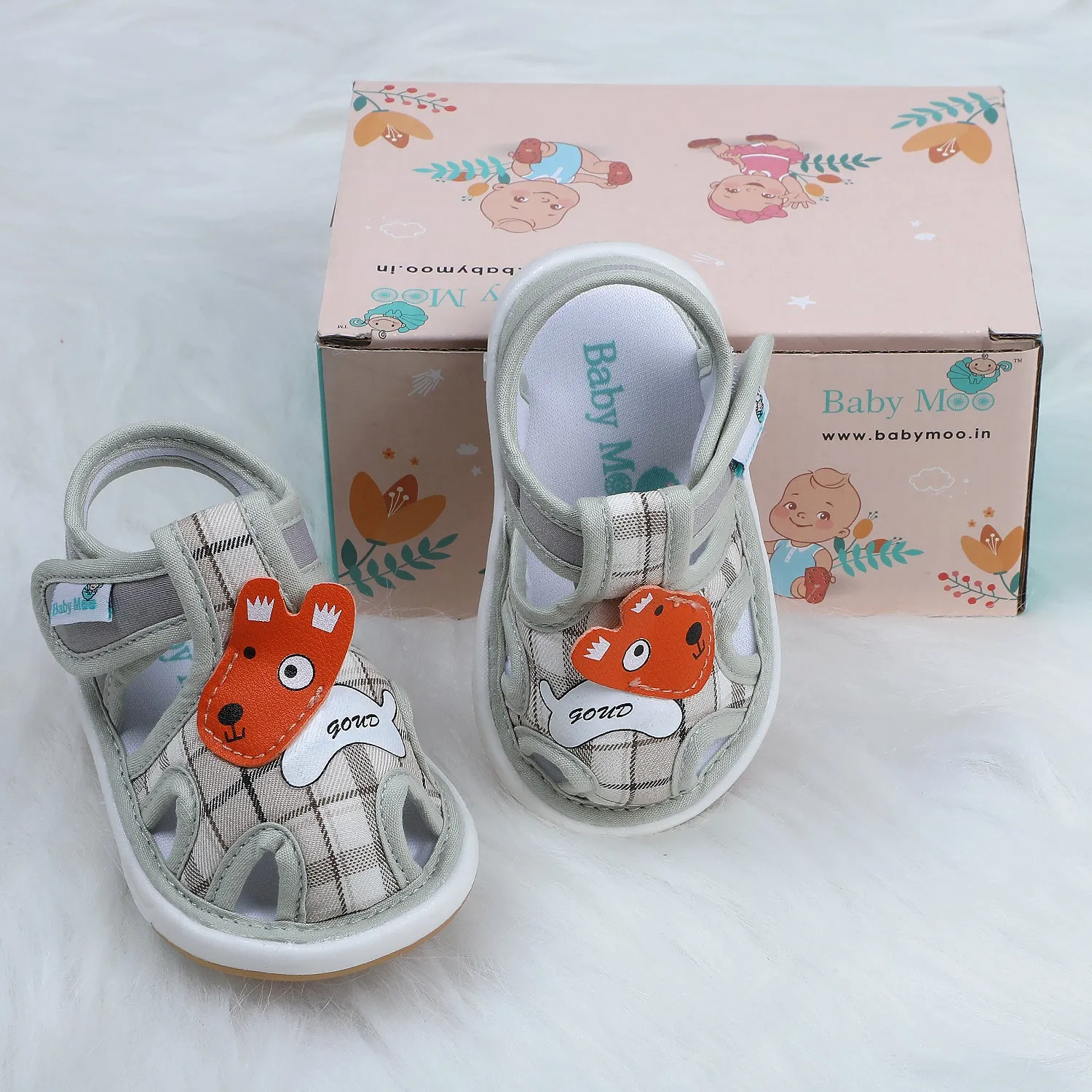 Baby Moo Cute Puppy Checked Chu-Chu Sound Breathable Anti-Skid Sandals - Multicolour