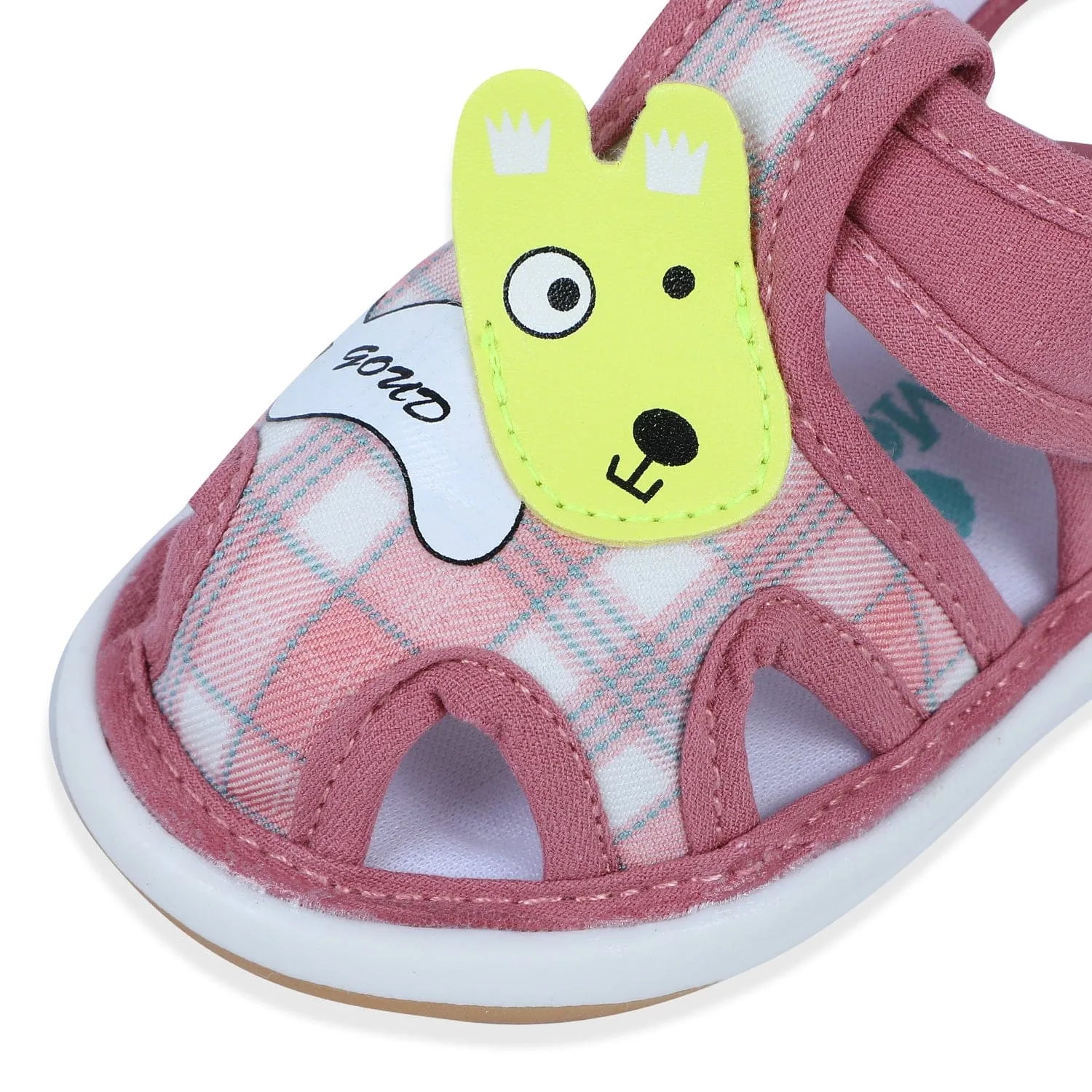 Baby Moo Cute Puppy Checked Chu-Chu Sound Breathable Anti-Skid Sandals - Pink