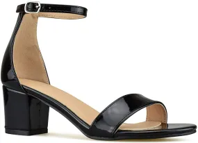 Bella Marie Women's Jean-08 Black Patent Ankle Strap Open Toe Block Heel Sandal (8.5, Black Patent)