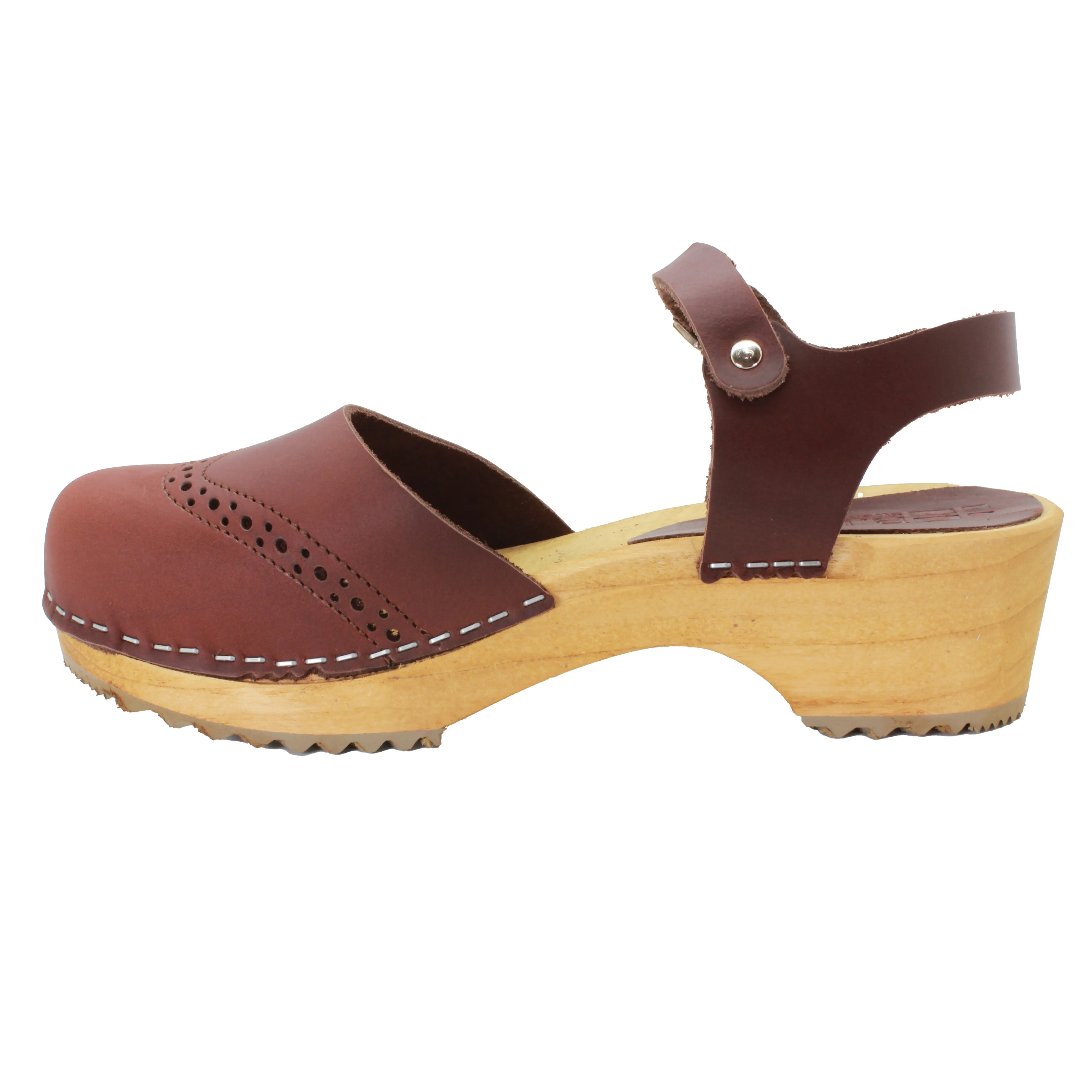 BJORK Gerda Leather Closed-Toe Wooden Clog Sandals