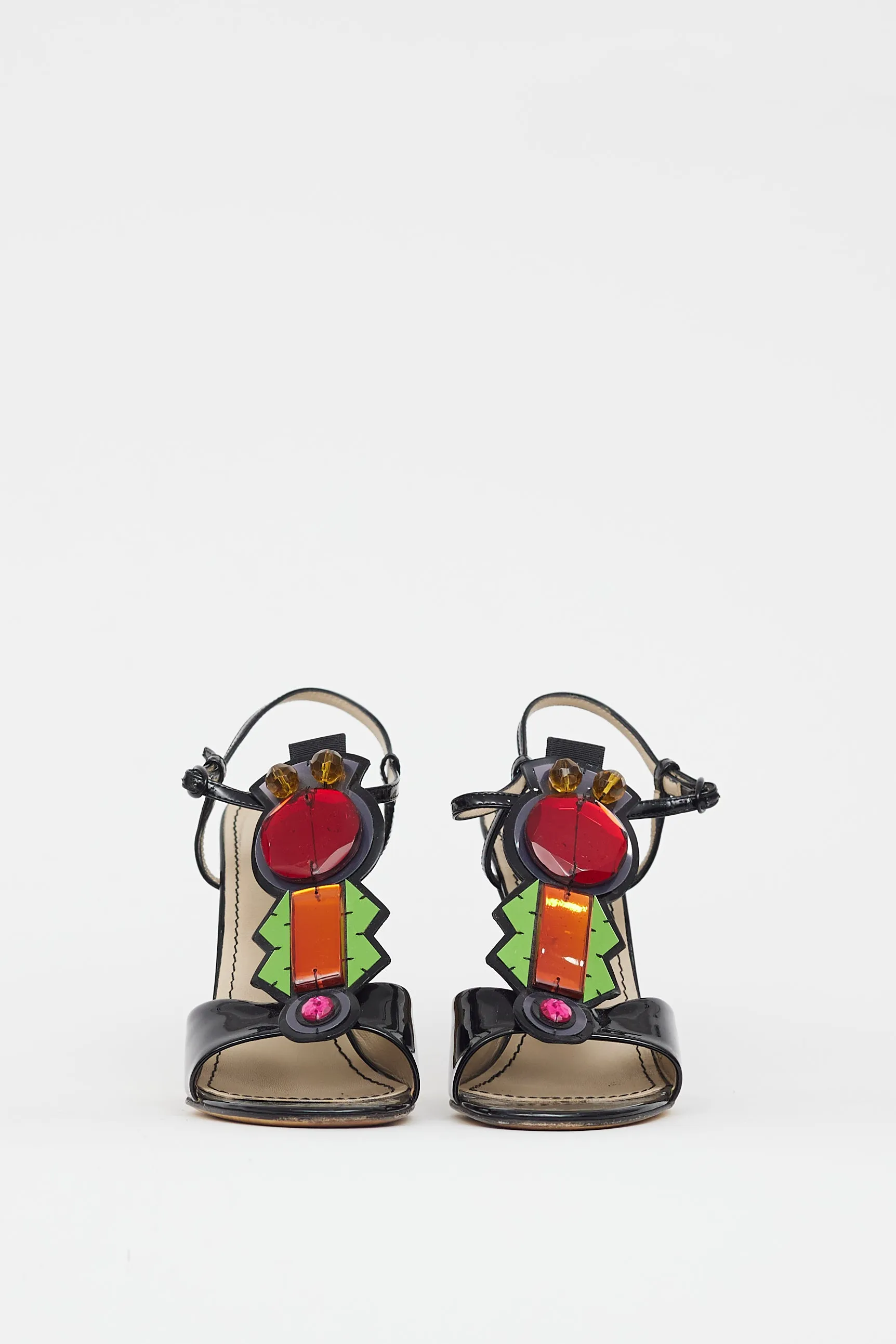 Black & Multicolour Jewel Patent Sandal