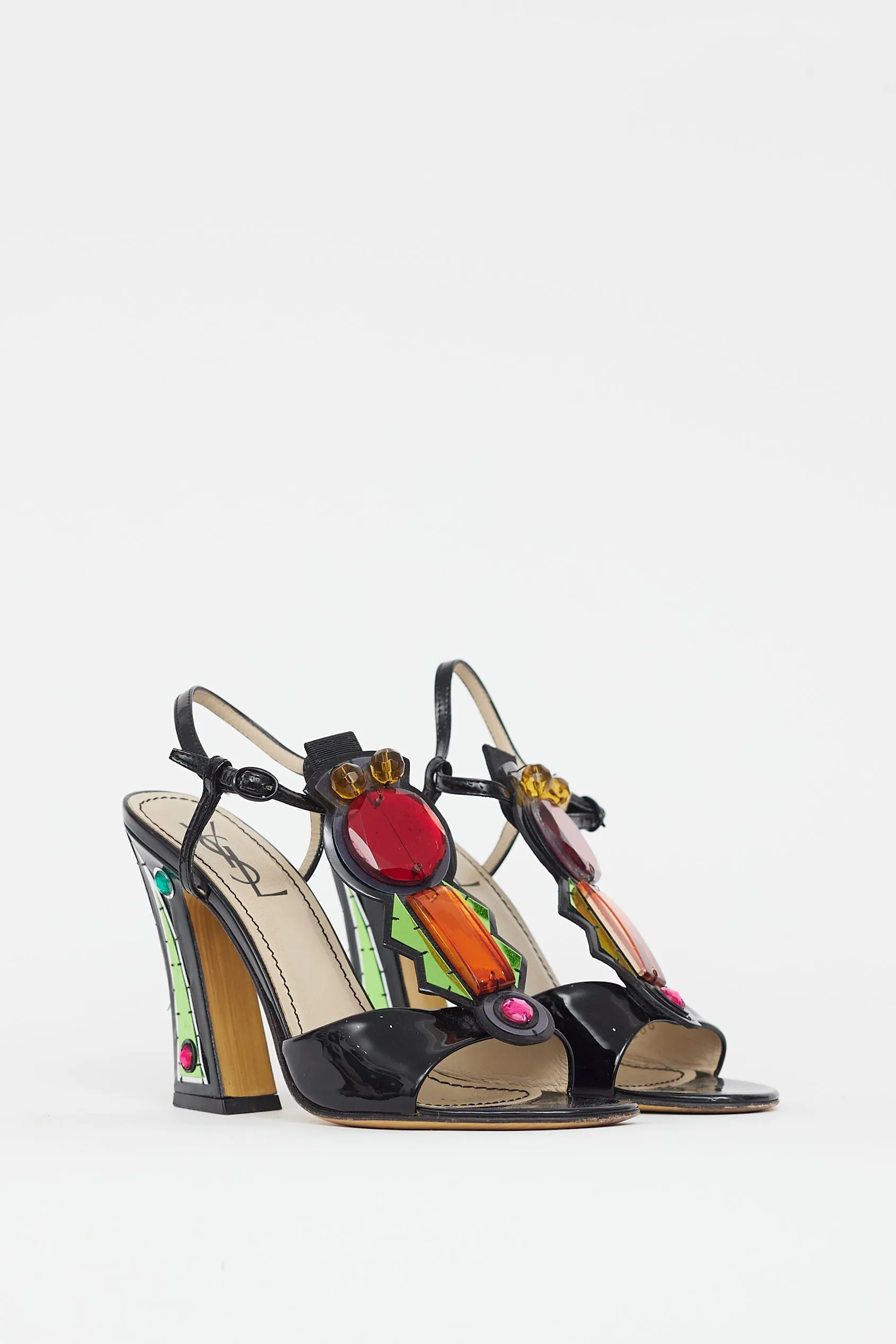 Black & Multicolour Jewel Patent Sandal