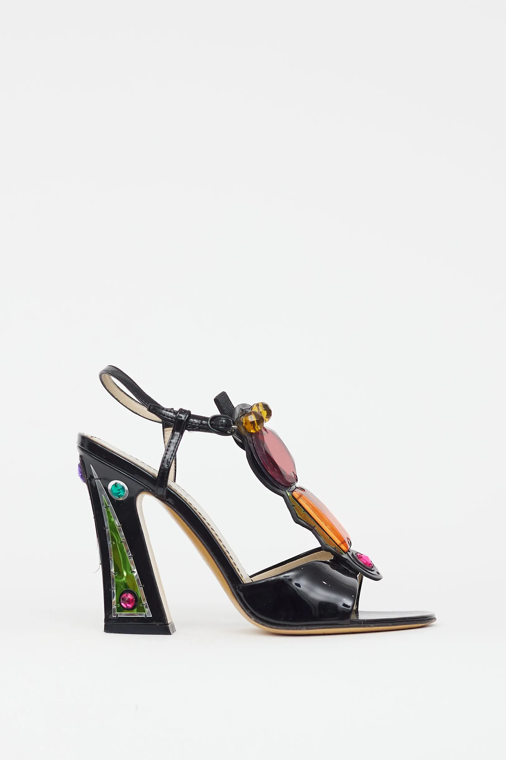 Black & Multicolour Jewel Patent Sandal