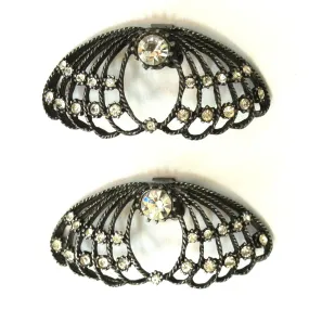 Blackened Silver Metal Rhinestone Winged Shoe Clips