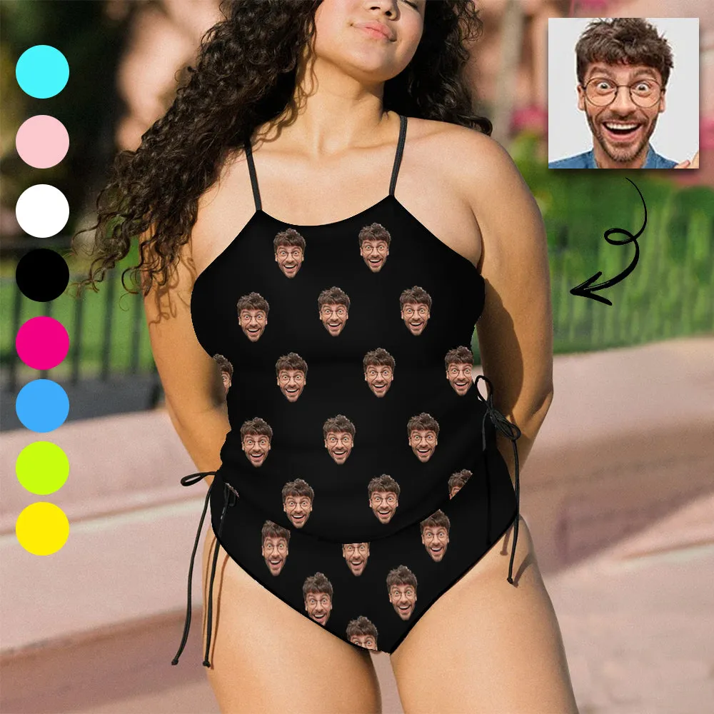 Custom Boyfriend Face All Womens Sexy Halter Tummy Control Swimsuit Tankini Top Sets Fashion Two Piece Bathing Suit with Tie Side