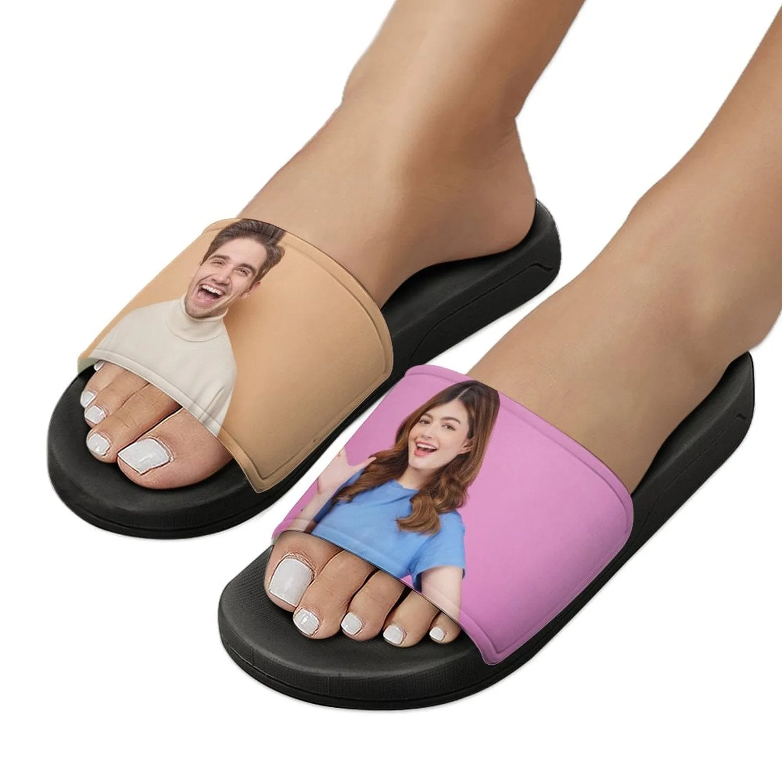 Custom Couple's Two Photo Unisex Slide Sandals For Holiday Gifts