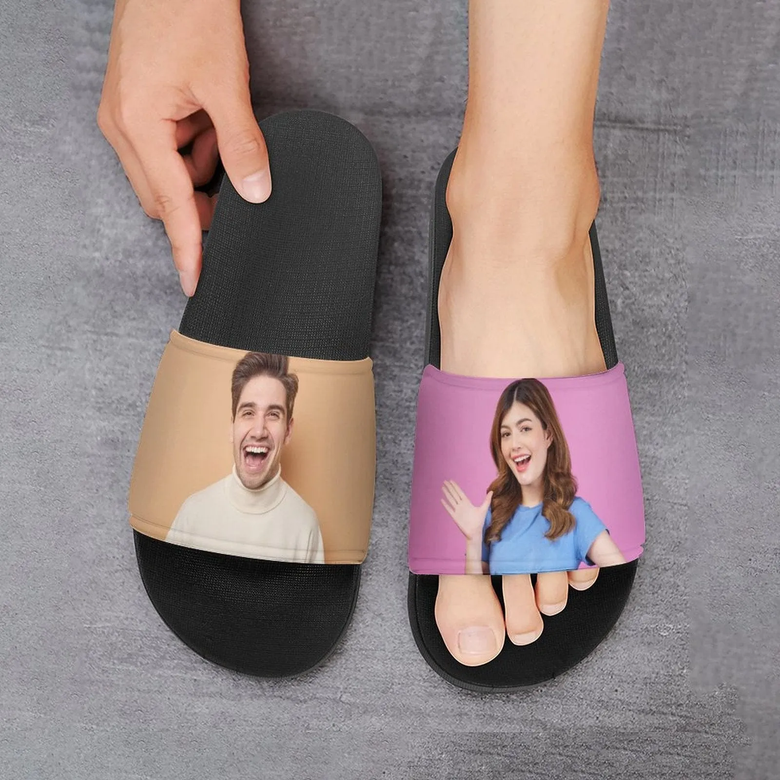 Custom Couple's Two Photo Unisex Slide Sandals For Holiday Gifts