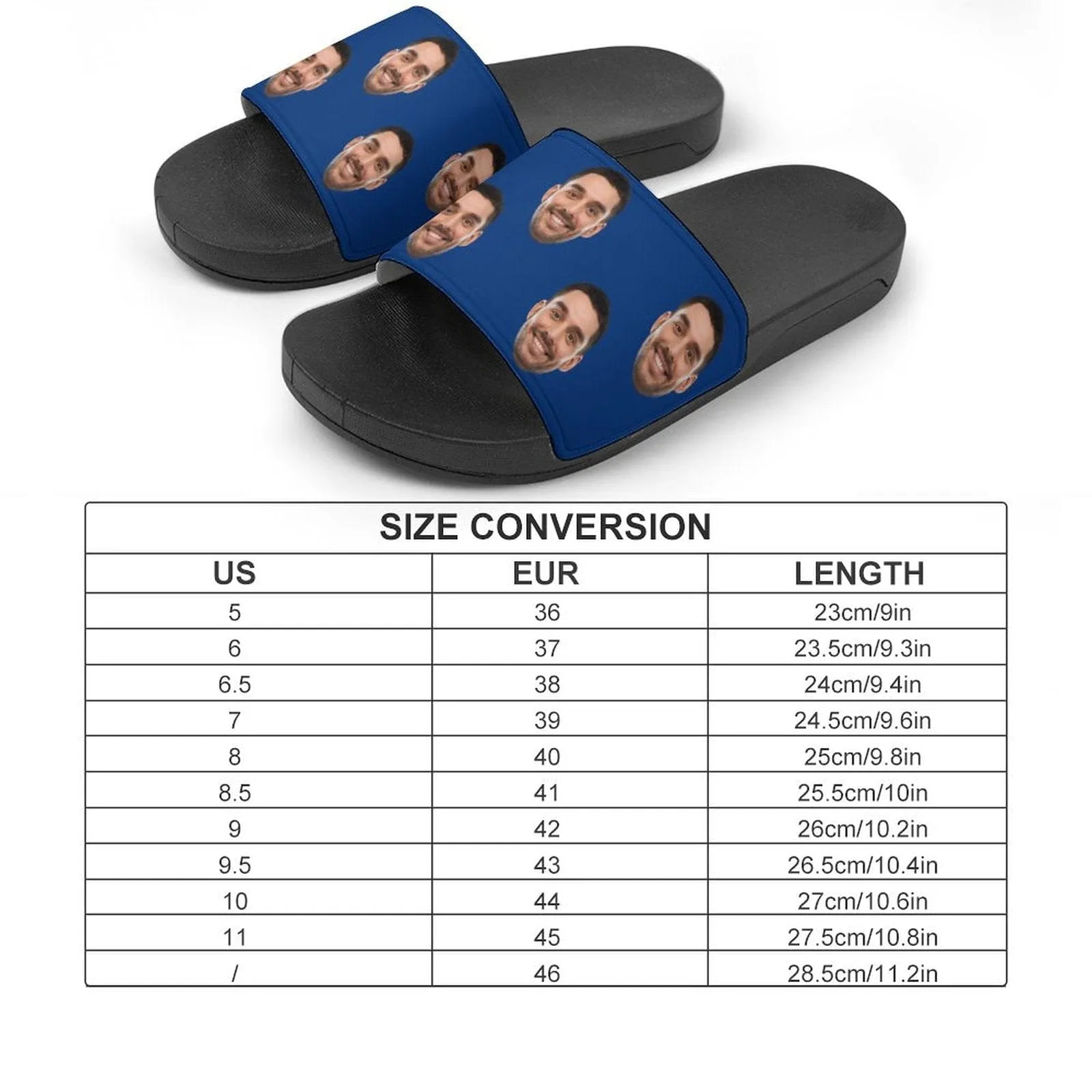 Custom Face Blue Unisex Slide Sandals For Holiday Gifts