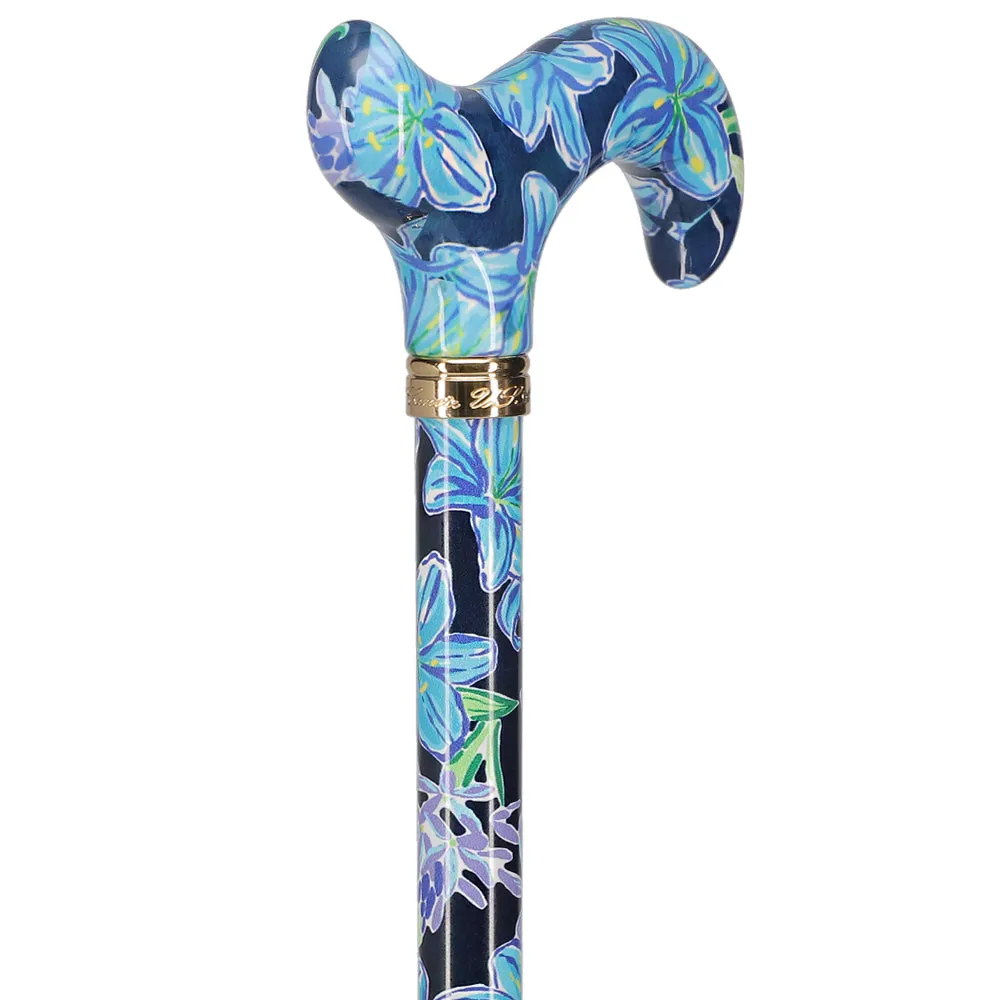 Dark Blue Vivienne May: Adjustable Cane w/ Patterned Handle