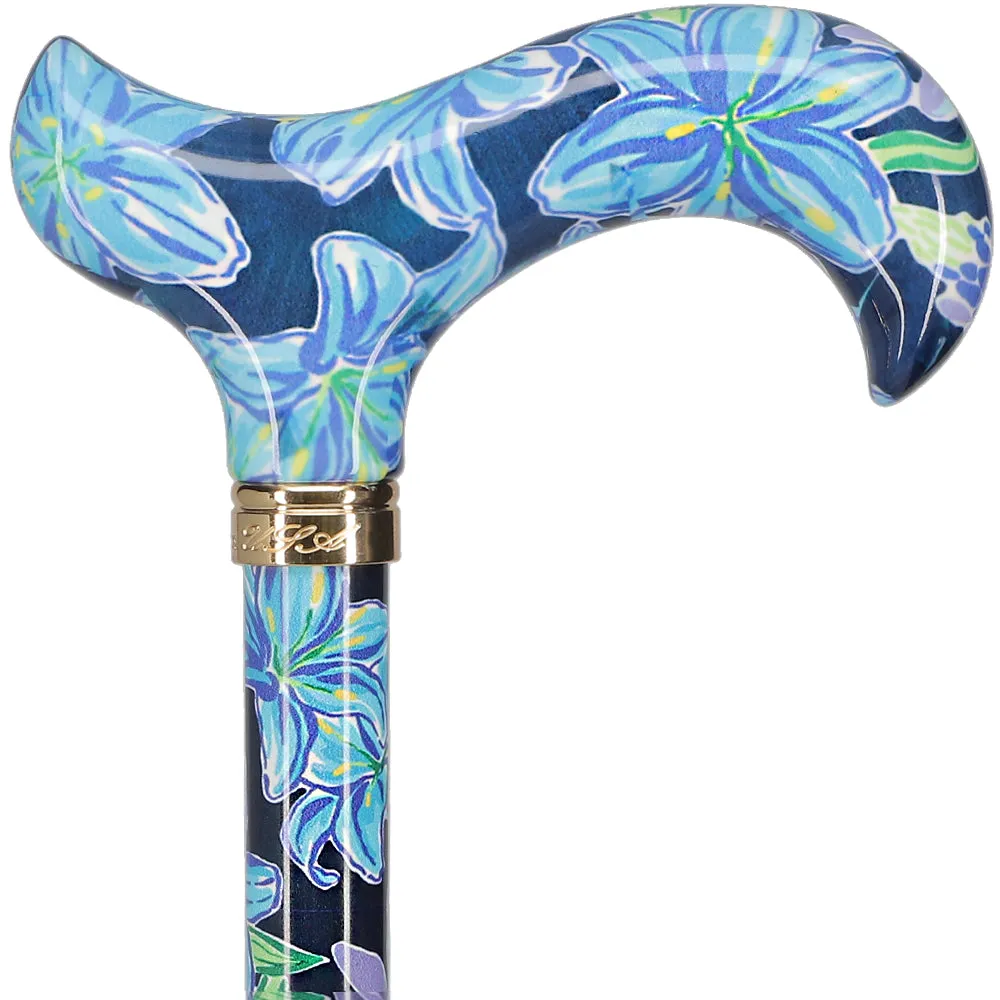 Dark Blue Vivienne May: Adjustable Cane w/ Patterned Handle