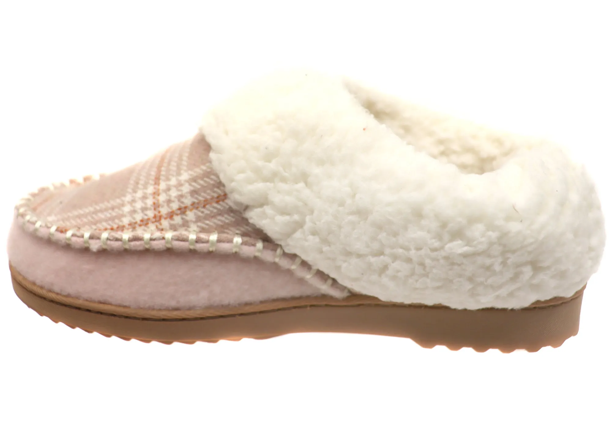 Dearfoams Womens Comfortable Nyla Felted & Plaid Moc Toe Clog Slippers