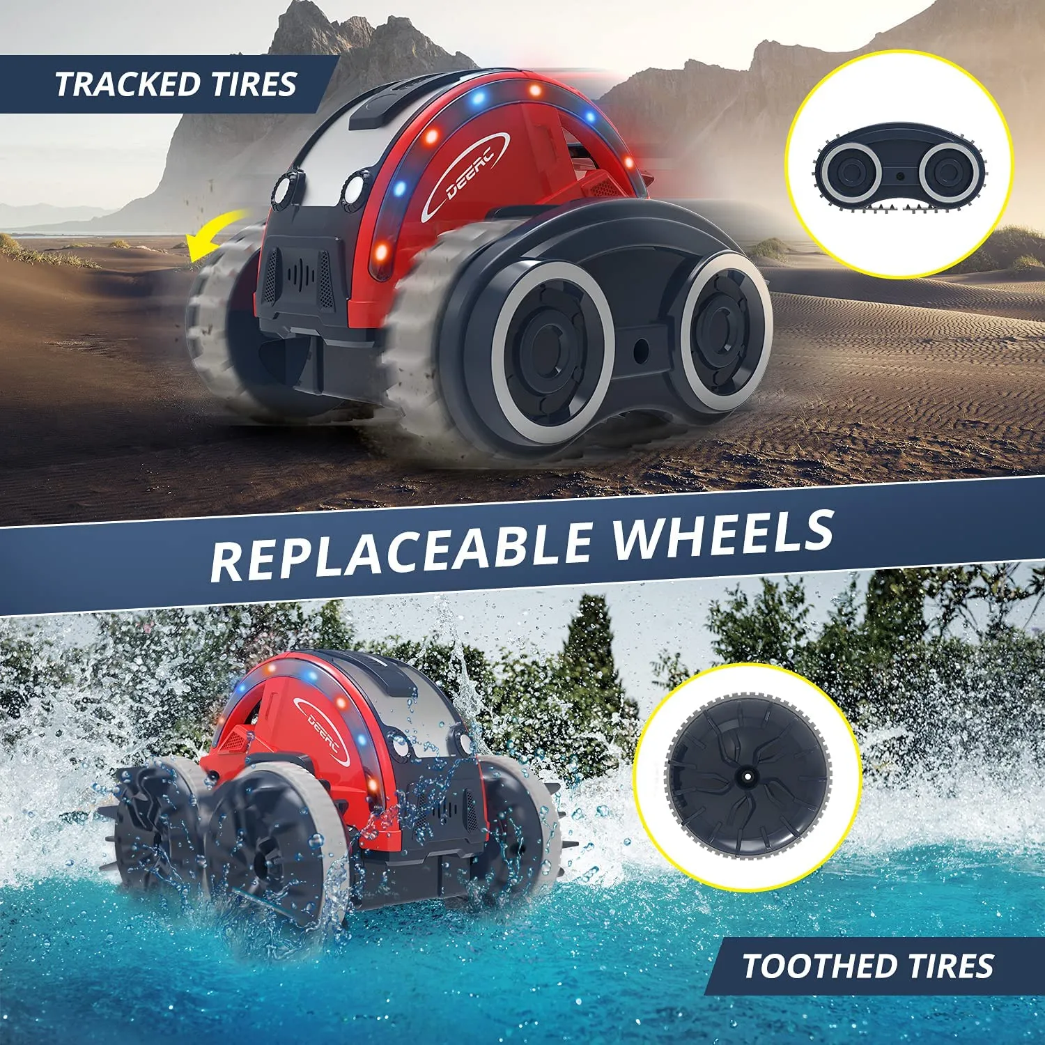 DEERC K-08 Amphibious Remote Control Car RC 2.4Ghz 4WD Waterproof All Terrain