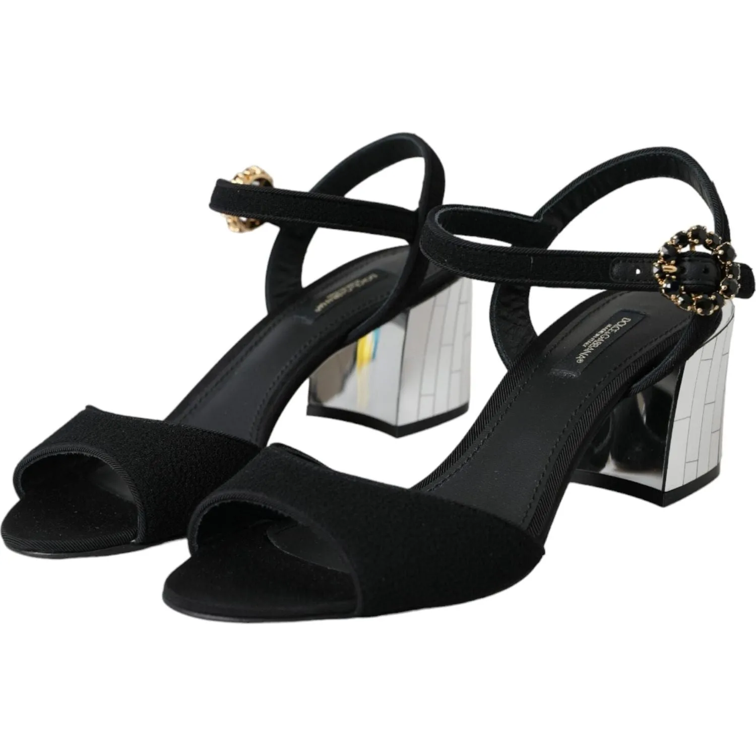 Dolce & Gabbana Black Crystal Ankle Strap Keira Sandal Shoes