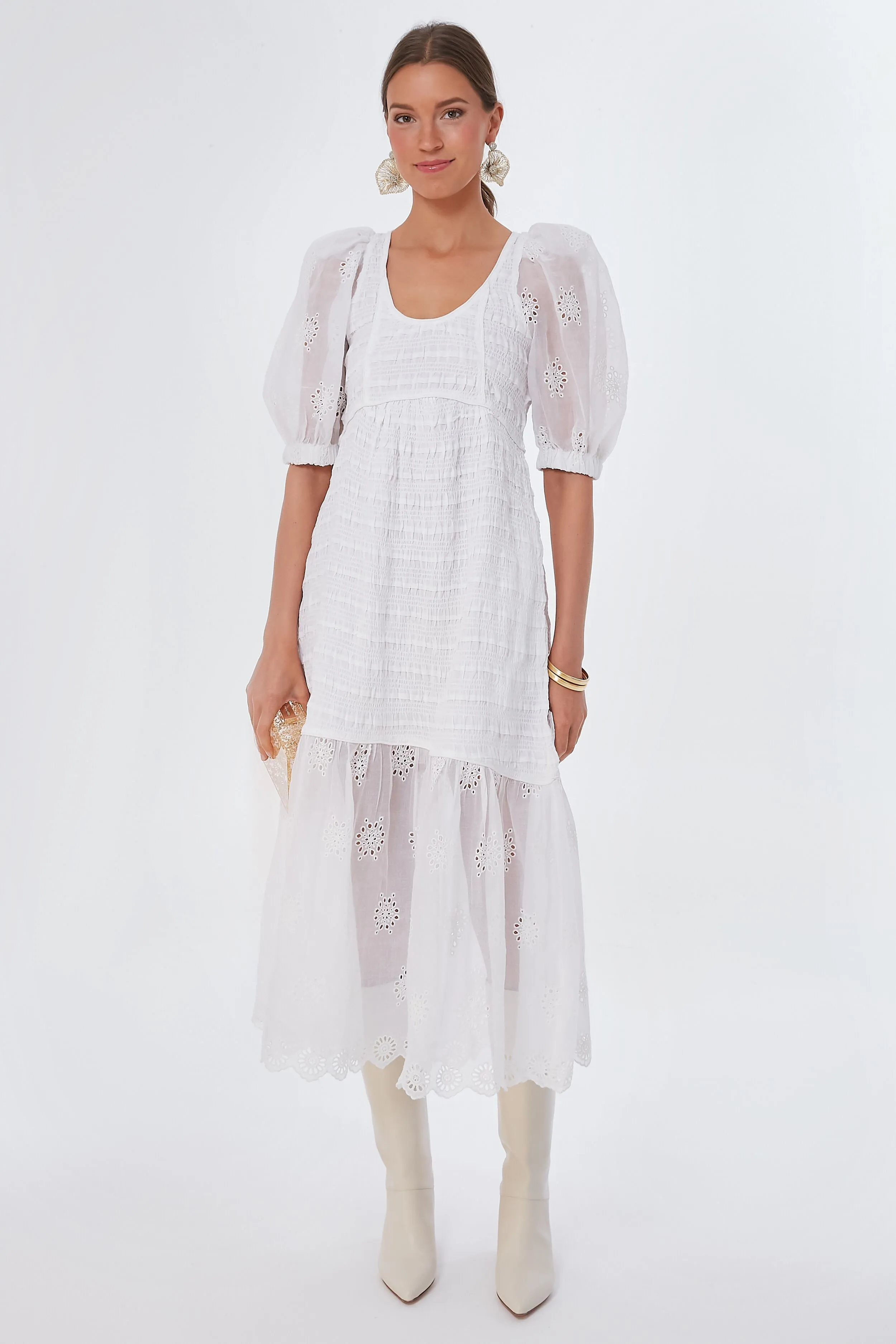 Eggshell Blaine Eyelet Puff Sleeve Smocked Dress