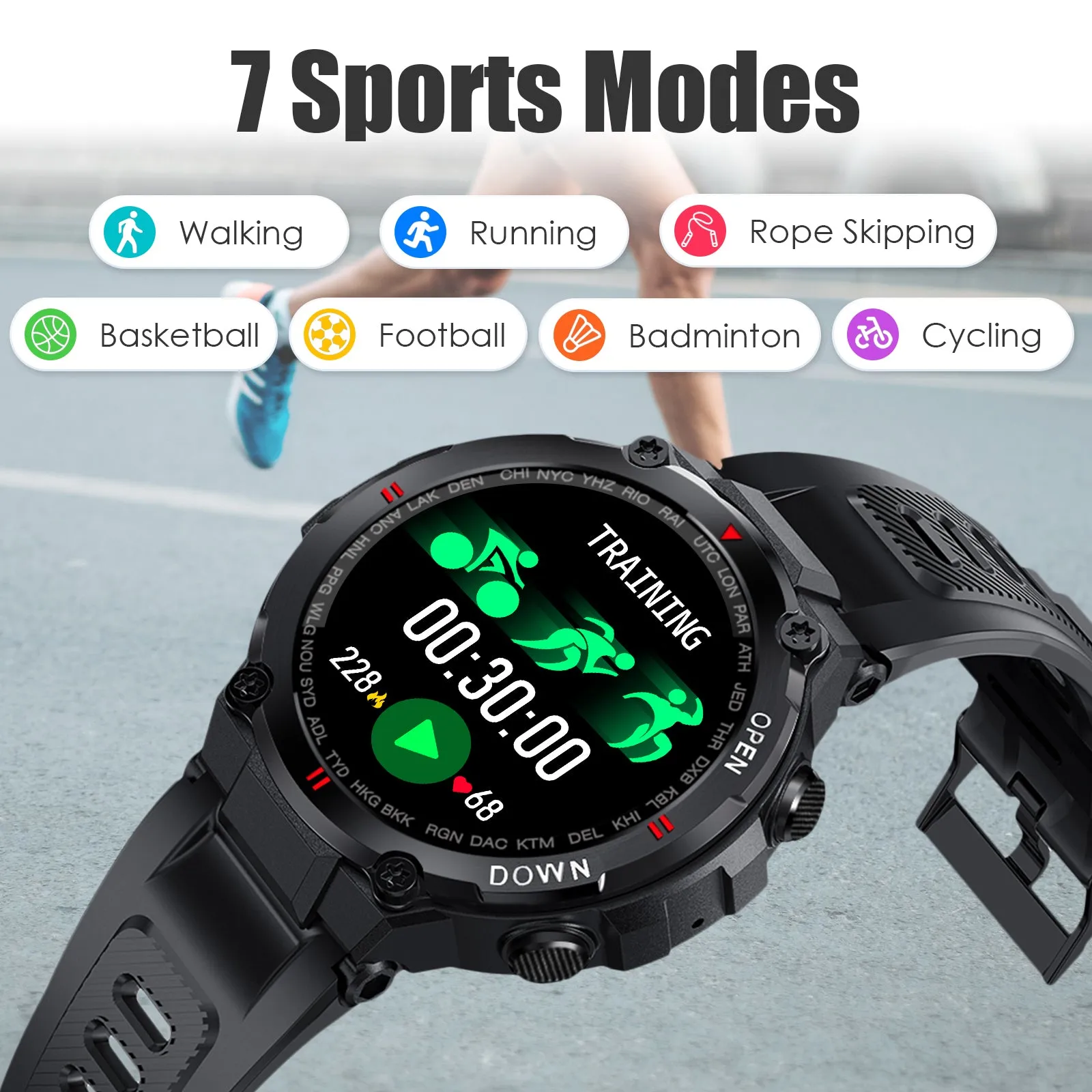 EIGIIS Smart Watch for Men, Waterproof Military Tactical Sports Watches Outdoor Fitness Trackers Watch with Bluetooth Dail Pedometer Heart Rate Monitor Activity Trackers for iOS Android