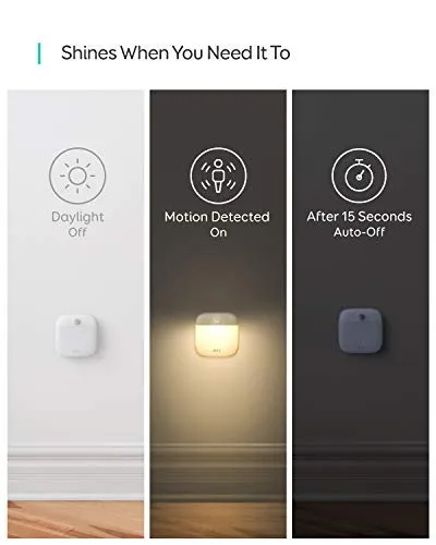 eufy Lumi Stick-On Night Light, 2nd Generation Warm White LED, Motion Sensor, Bedroom, Bathroom, Kitchen, Hallway, Stairs, Energy Efficient, Compact, 3-pack