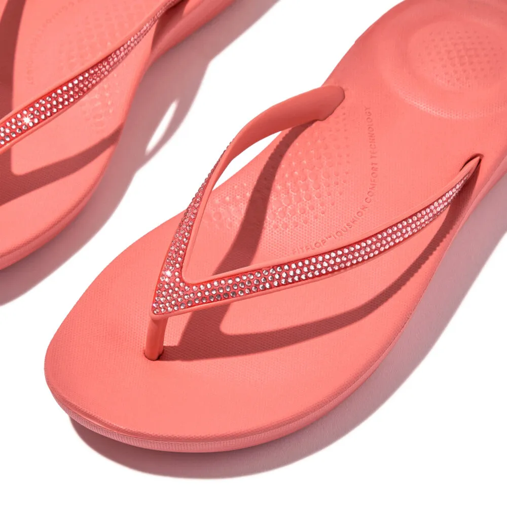 FitFlop R08-B09 Iqushion Sparkle Ladies Rosy Coral Toe Post Sandals