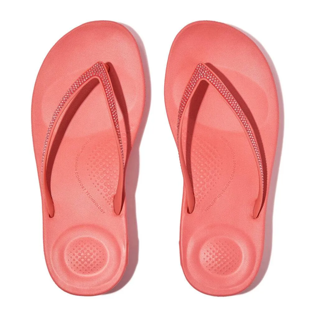 FitFlop R08-B09 Iqushion Sparkle Ladies Rosy Coral Toe Post Sandals