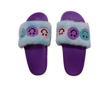 Girls Slippers | Slides: Smiley Face - Lavender | Bari Lynn Accessories