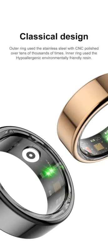 Gold Smart Ring for Health Tracking Blood Pressure and Sleep Monitoring