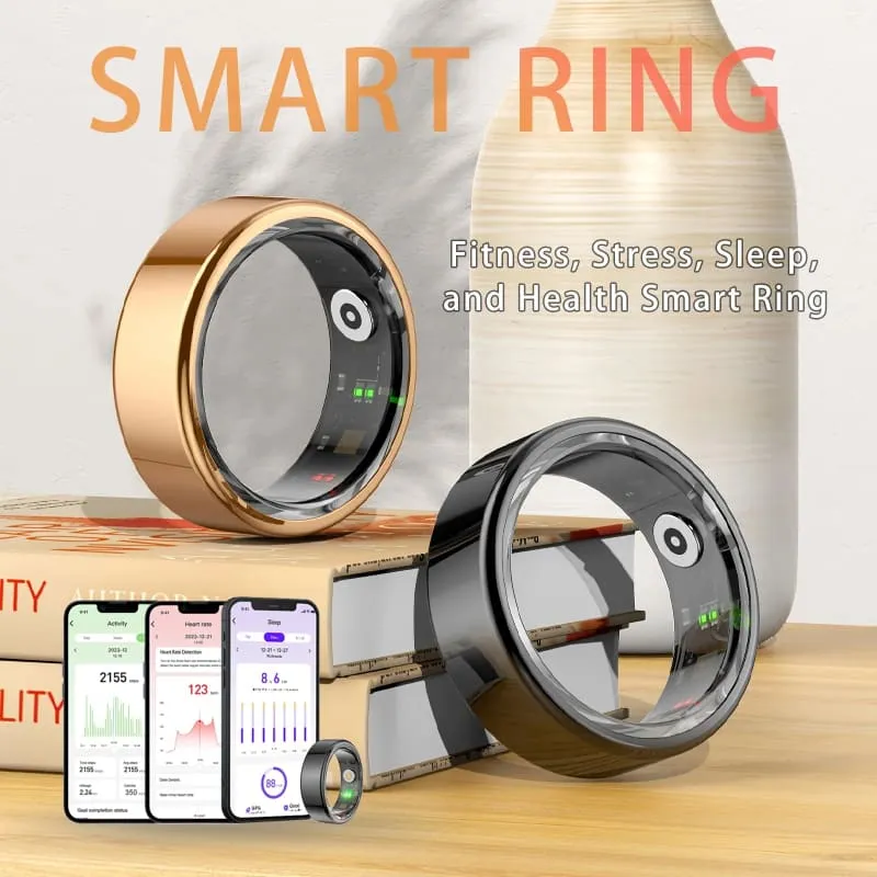 Gold Smart Ring for Health Tracking Blood Pressure and Sleep Monitoring