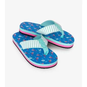 Hatley Fancy Flamingos Flip Flops Kids-Girls Blue and Pink S20FFK029