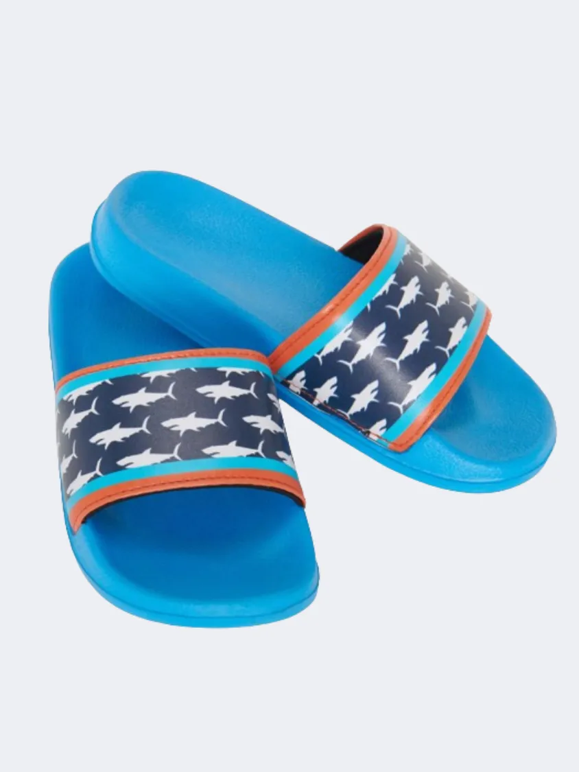 Hatley Printed Sharks Boys Beach Slippers Blue/Navy/Orange