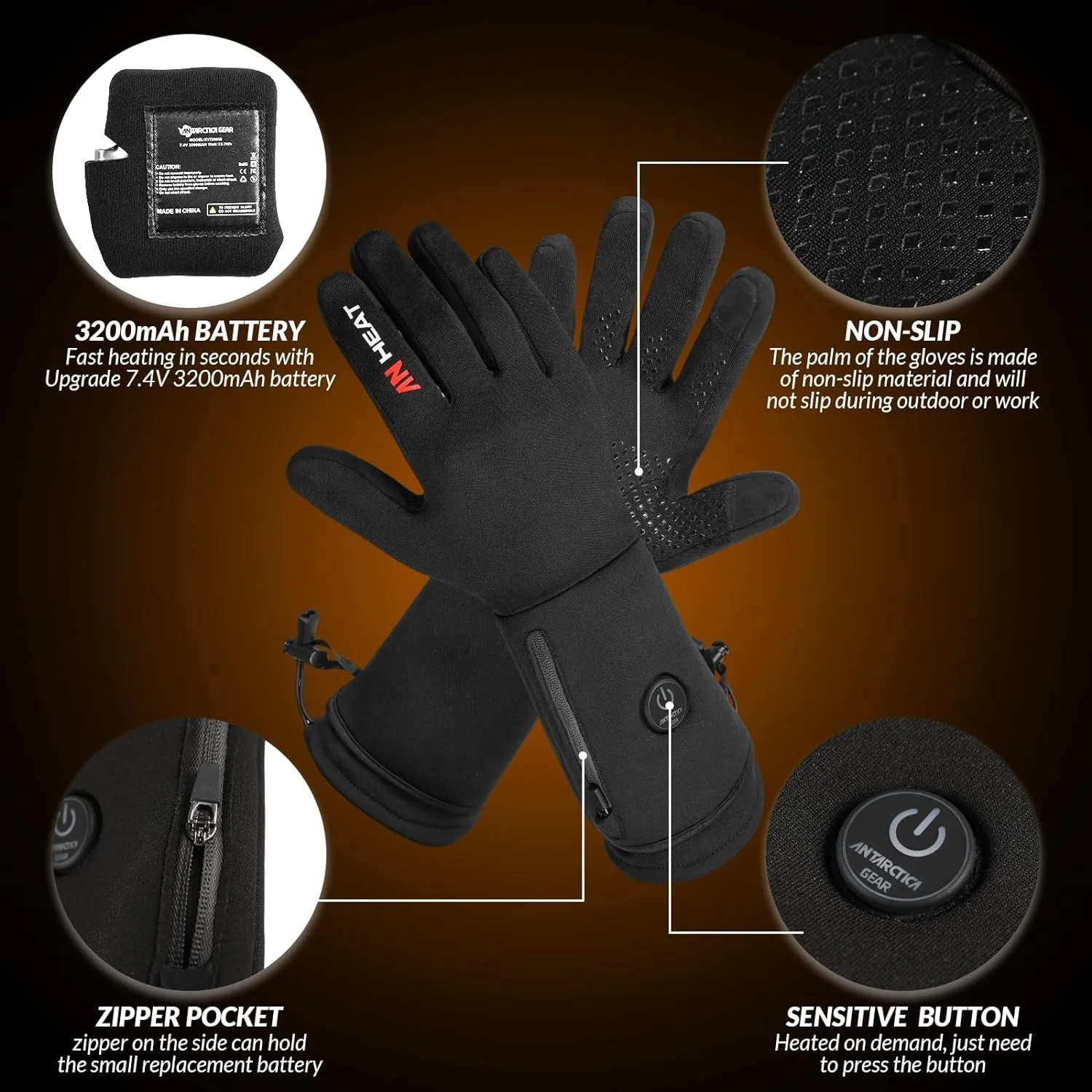 Heated Gloves, ANTARCTICA GEAR Winter Liners Heating Gloves Hand Warm Gloves