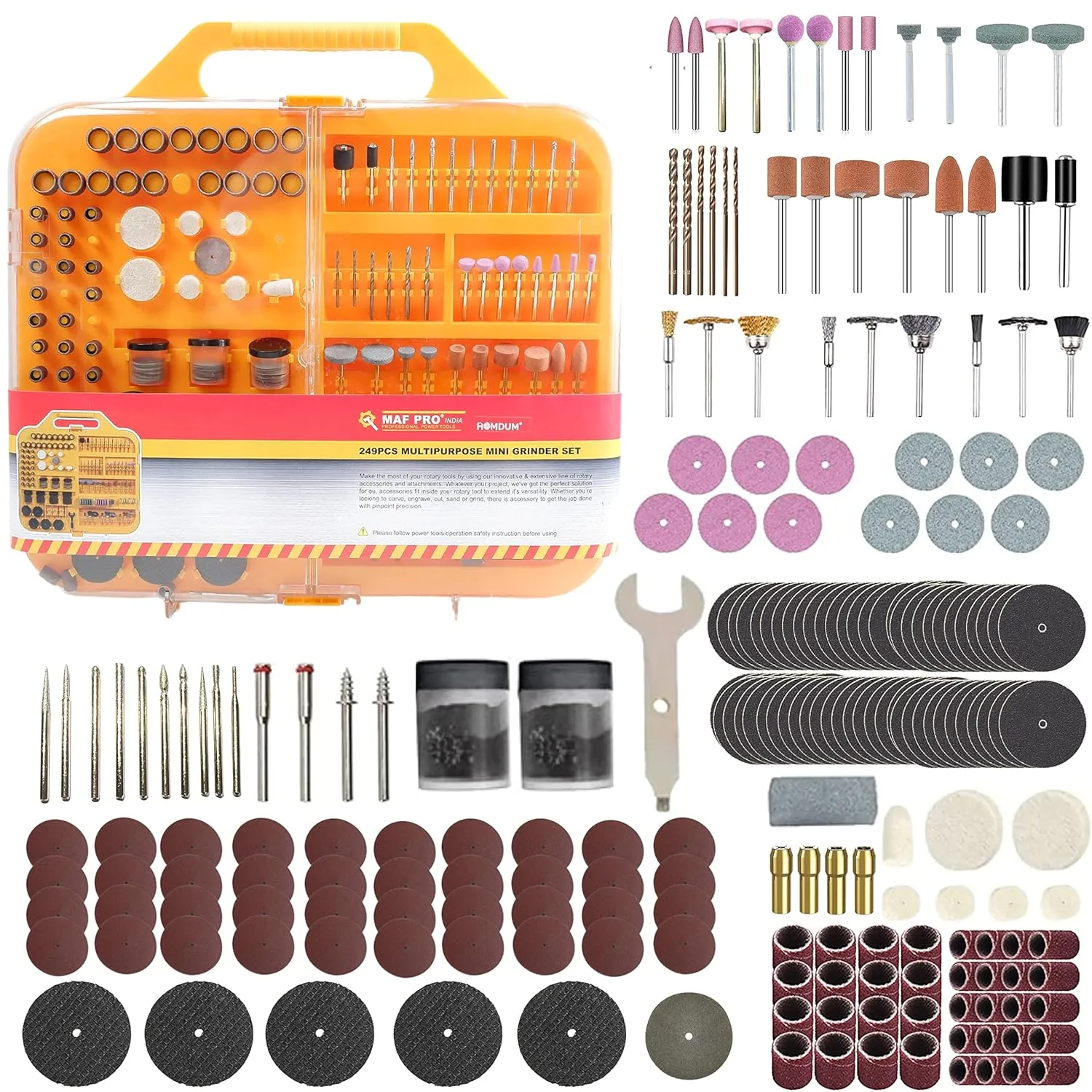 Homdum 249 Pc Rotary Tool Accessories Set Electric Mini Drill Attachment Kit For Drilling Engraving Cutting Grinding Sanding Polishing Buffing pack of 249 pieces