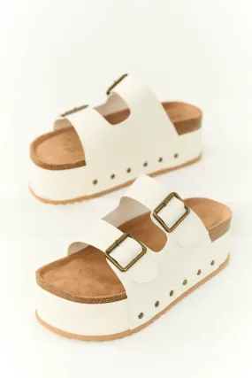 Ivory Platform Double Strap Buckle Sandals