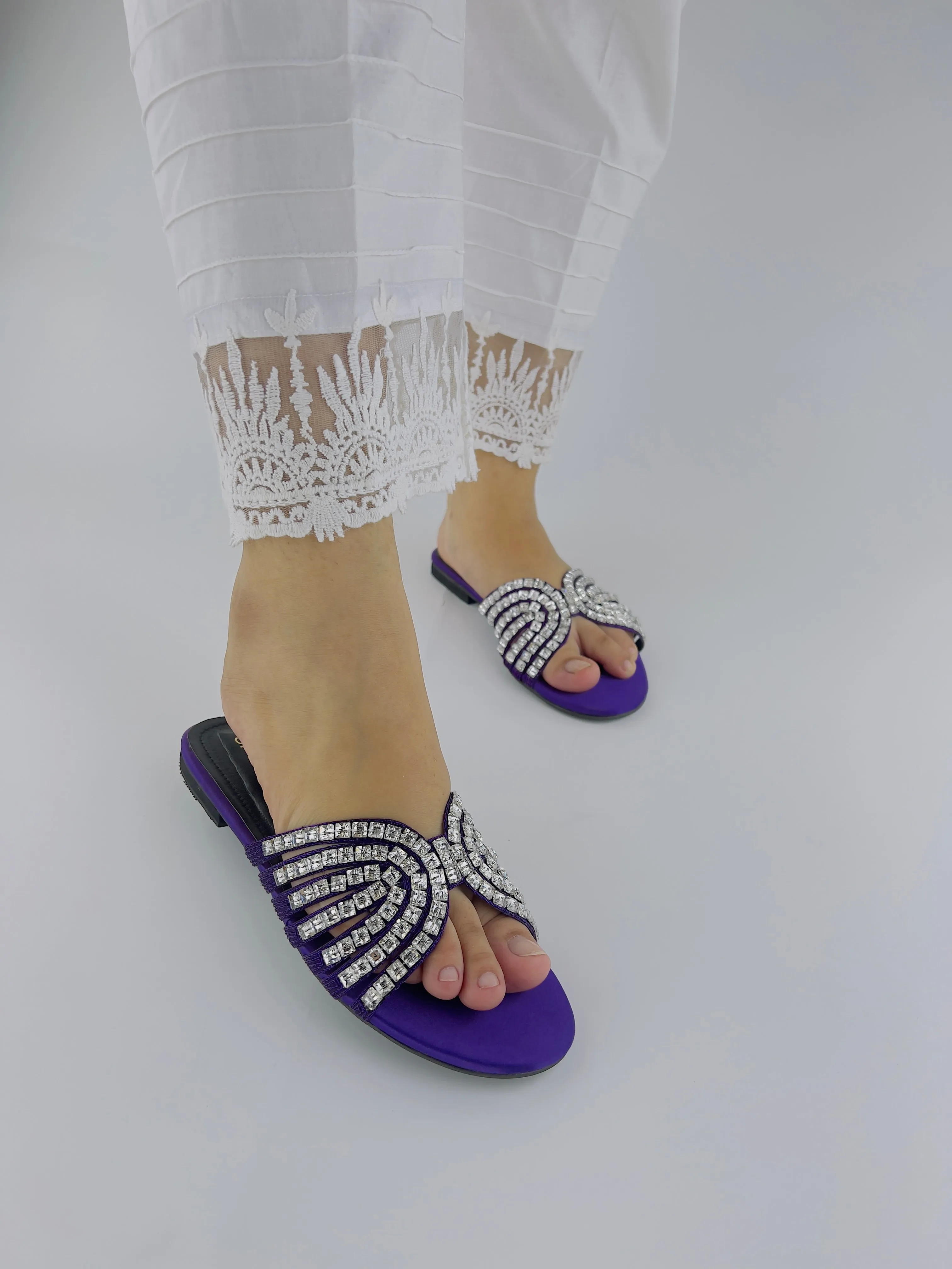 Jamie Handmade Purple Embellished Studded Rhinestone Slippers