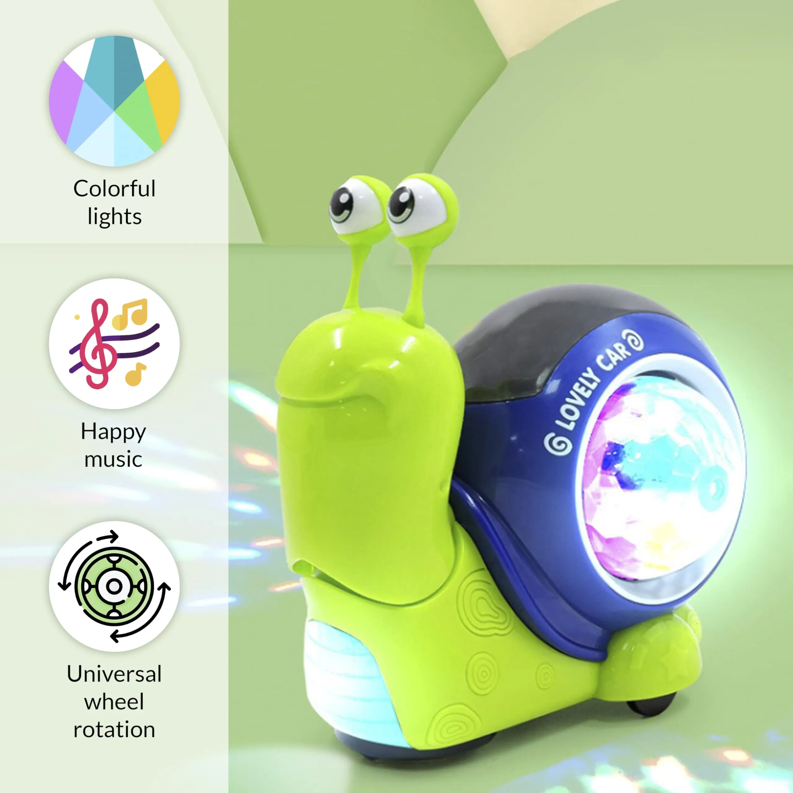 KIDOLOGY Electric Multifunctional Musical Snail Baby Toy - Interactive Educational Toy for Babies, Encouraging Early Learning, Dancing, Crawling, and Toddler Playtime - Green