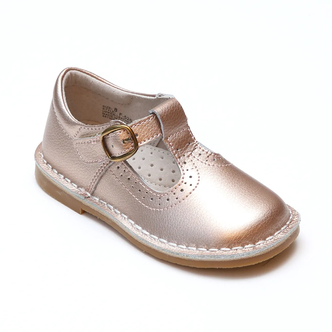 L'Amour Frances Perforated T-Strap School Leather Mary Janes