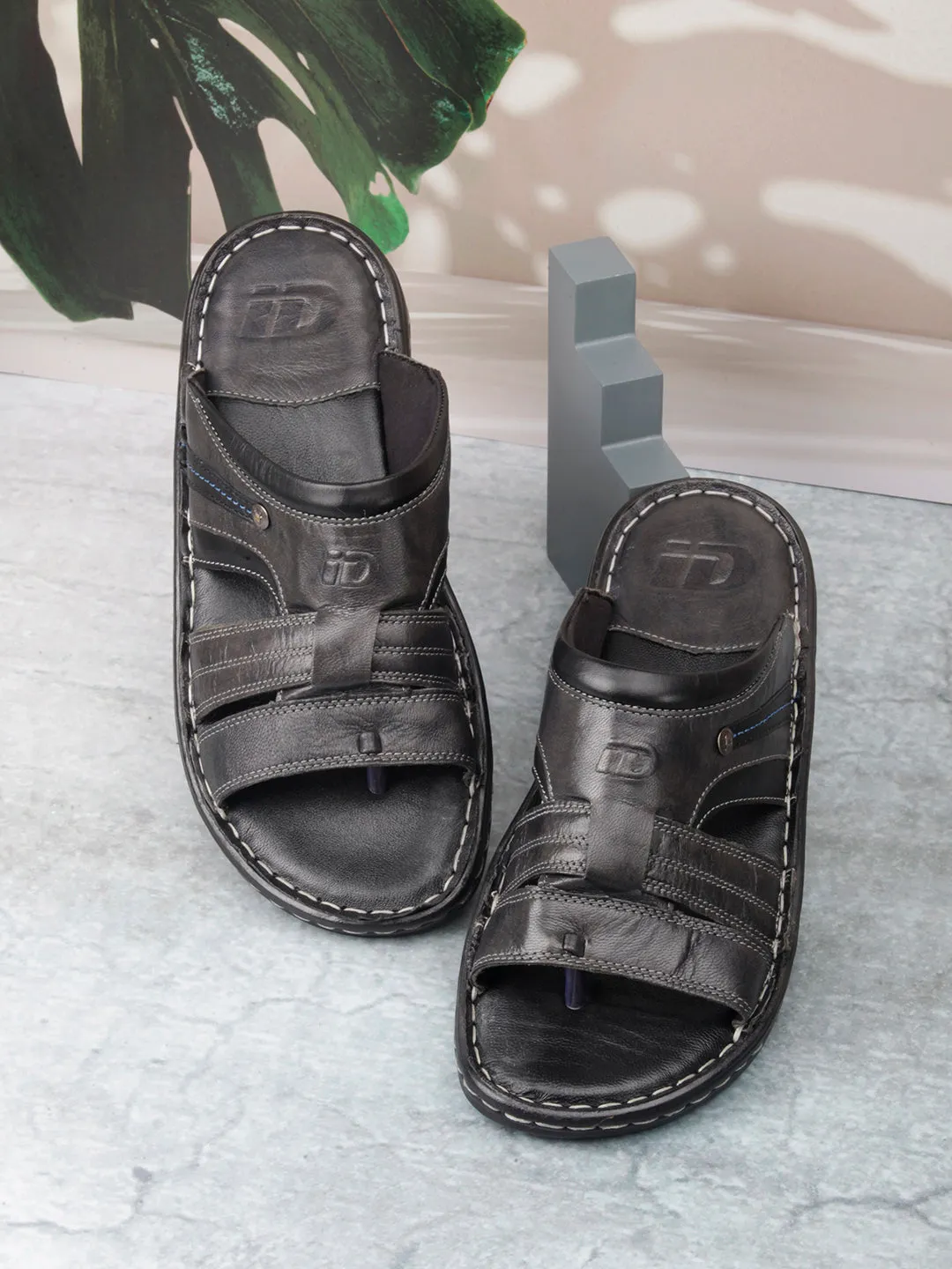 Men's Black Casual Slip On Sandal (ID4048)