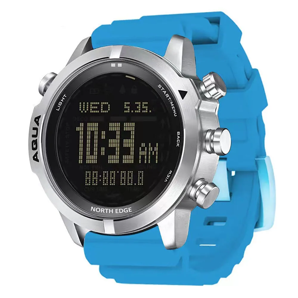 Men's Digital Diving Sports Silicone Strap Waterproof Watch Aqua